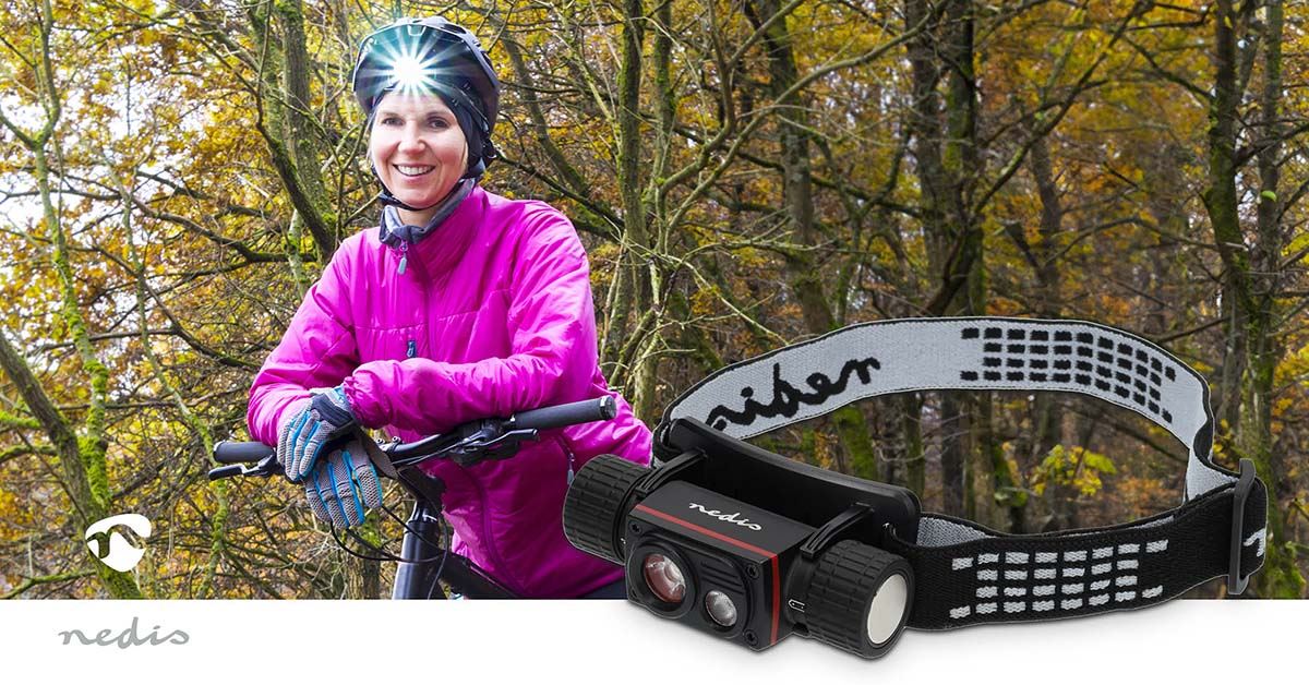 Nedis 10W LED Headlamp Rechargeable, IPX8 Water-Resistant, Aluminium Alloy Housing, Hidden USB-C, 1000 Lumen, 180m Beam Distance, Adjustable Elastic Headband