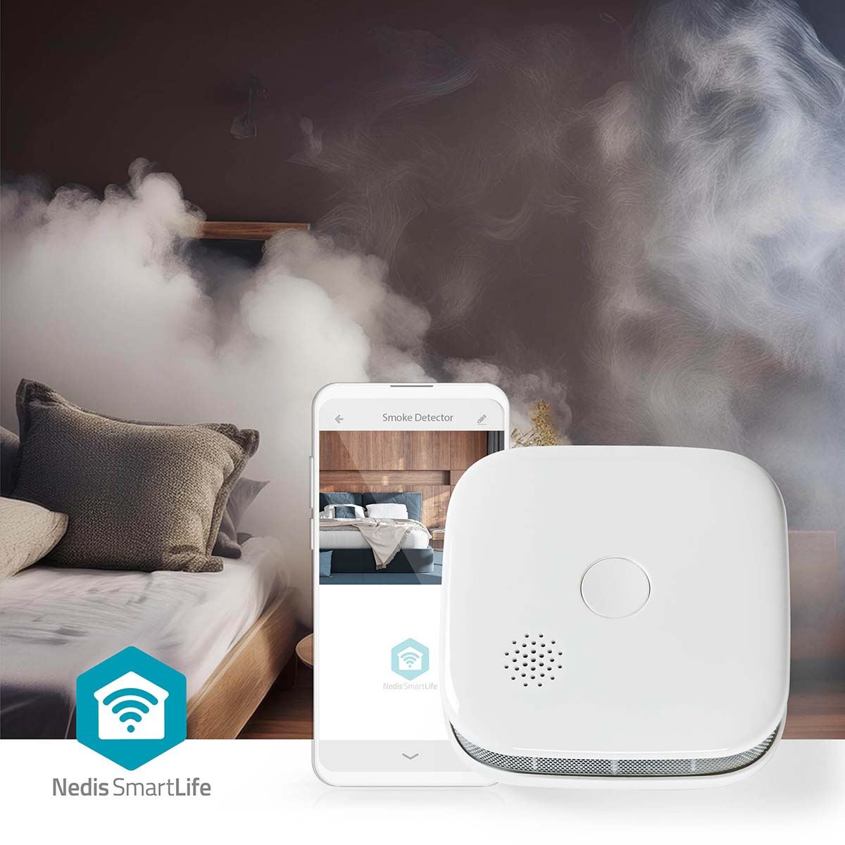 Nedis SmartLife Smoke Detector | Wi-Fi | Battery Powered | Sensor life cycle: 10 year | EN 14604 | Max. battery life: 24 Months | 85 dB | White | 1 pcs