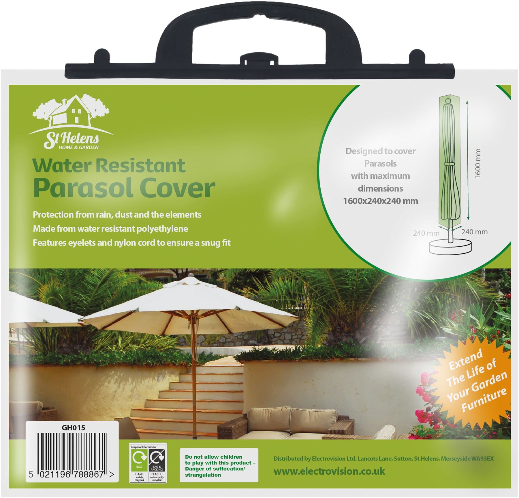Water Resistant Garden Parasol Umbrella Cover H: 1600mm Diameter: 240mm