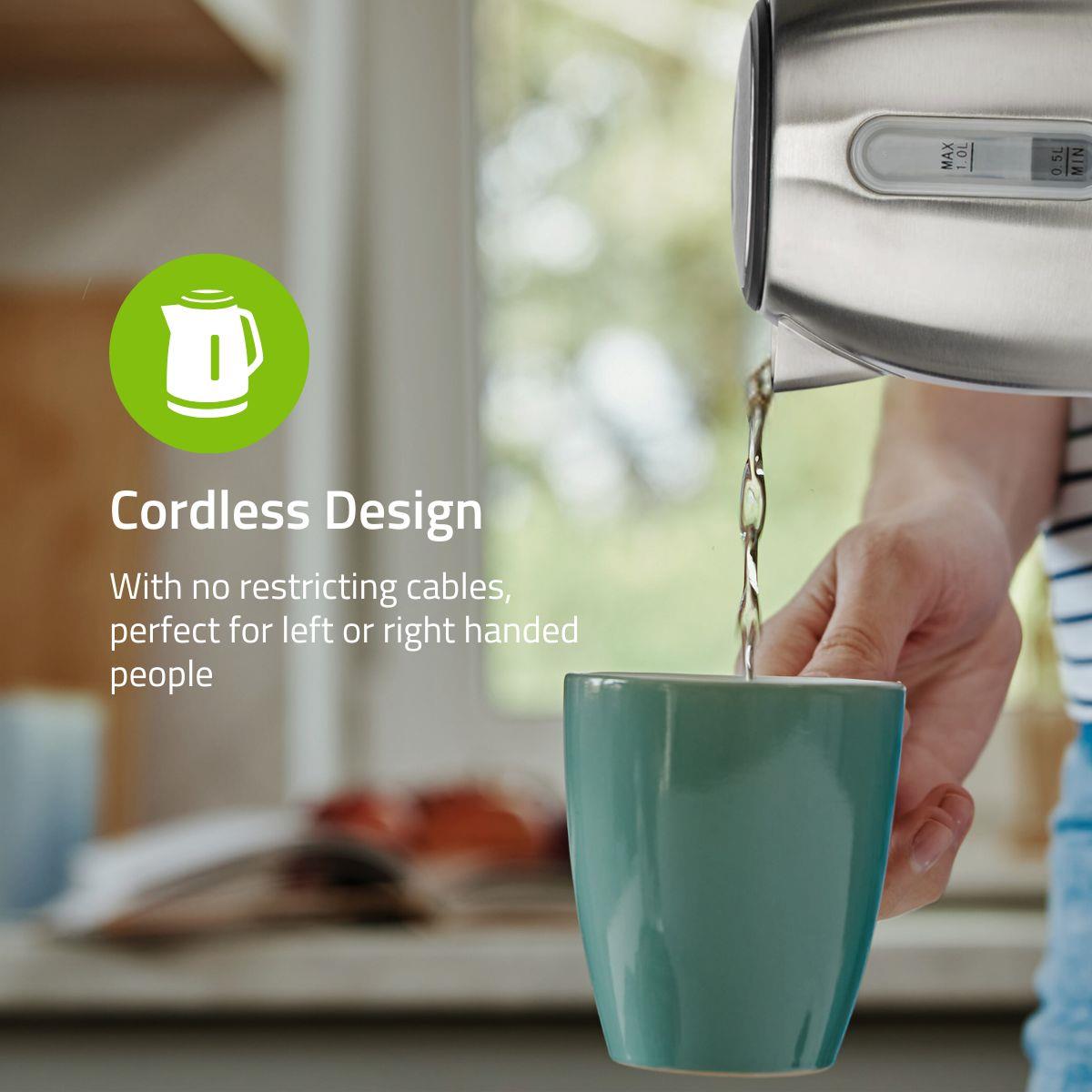 Nedis Electric Kettle, 1.0L Capacity with Quick Boil Time, Boil-Dry Protection and Removable Filter for Fresher Water, 2150W - Silver