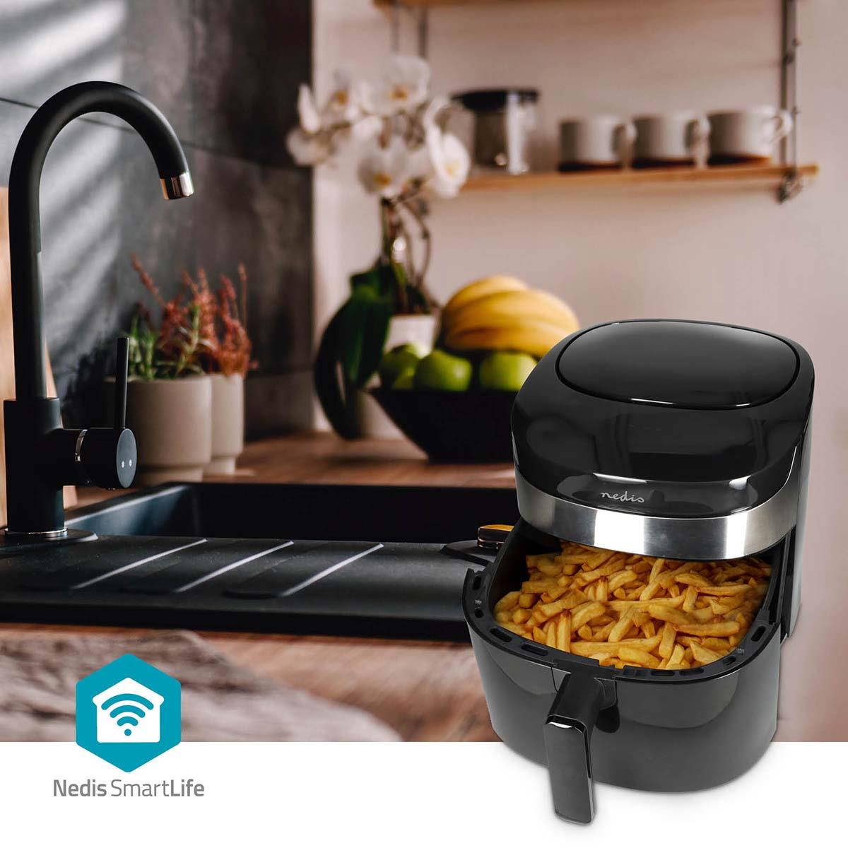Nedis 7.2L Hot Air Fryer Wi-Fi SmartLife XXL for Healthy Low Fat Cooking, with Adjustable Temperature, Digital Display Control, 8 Presets and 60 Minute Timer, 1800W - Black