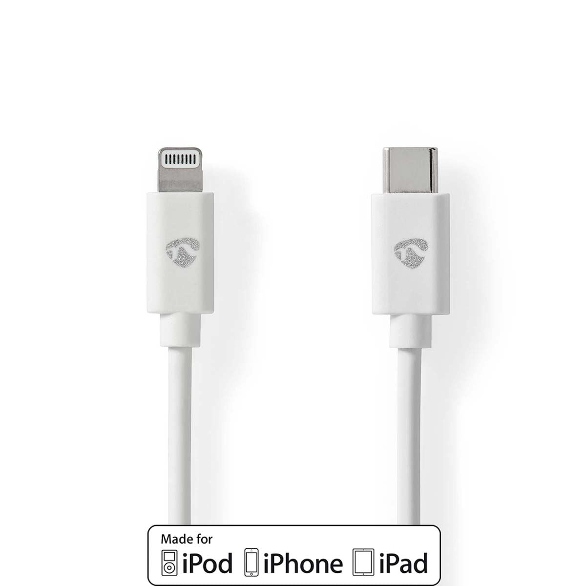 Nedis Lightning Cable | USB 2.0 | Apple Lightning 8-Pin | USB-C™ Male | 480 Mbps | Nickel Plated | 2.00 m | Round | PVC | White | Label