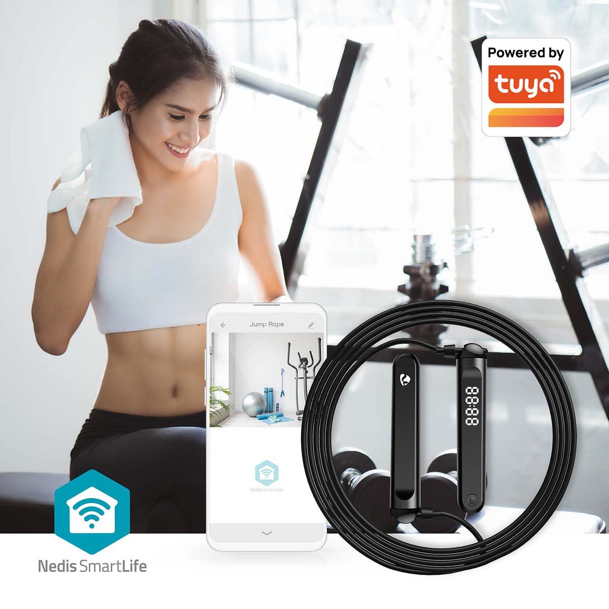 Nedis Smartlife Bluetooth Skipping Exercise Fitness Rope LED / App Counter Adult & Kids