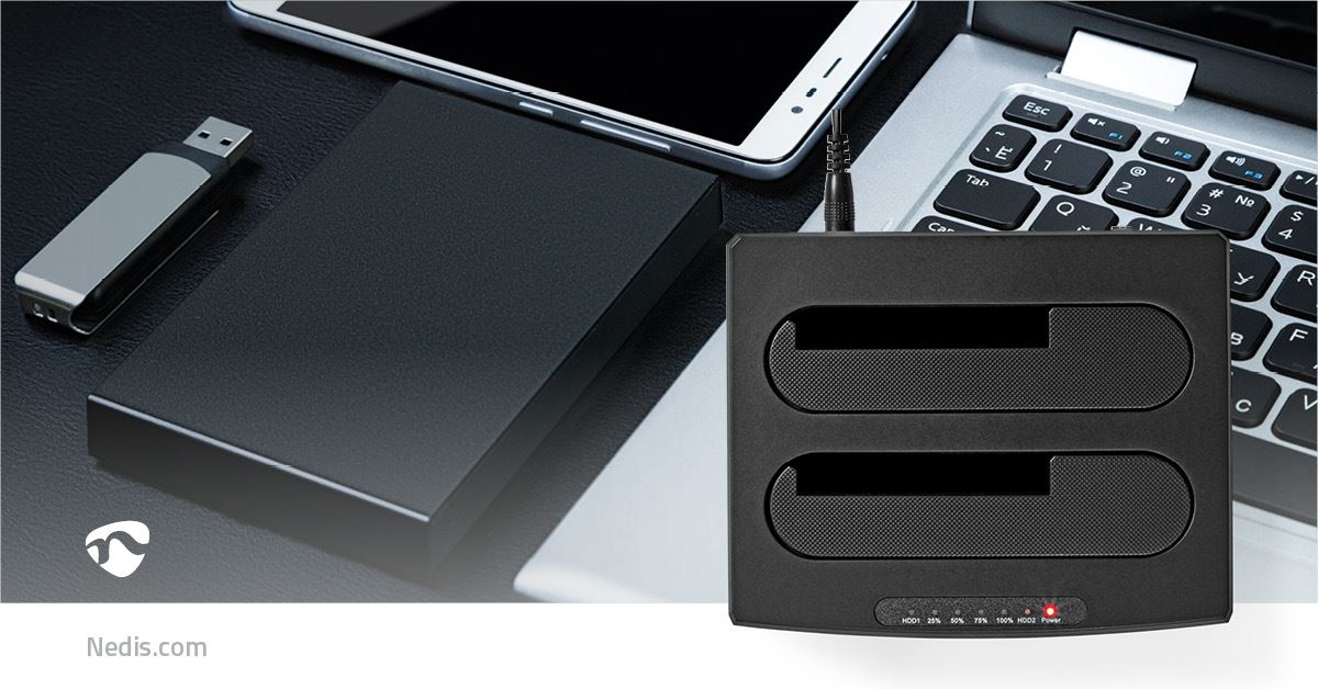 Nedis Hard Disk Docking station | USB 3.2 Gen1 | USB Type-A | 2 Disks | 2.5 / 3.5 " | USB 3.2 Gen1 | Docking | Desktop