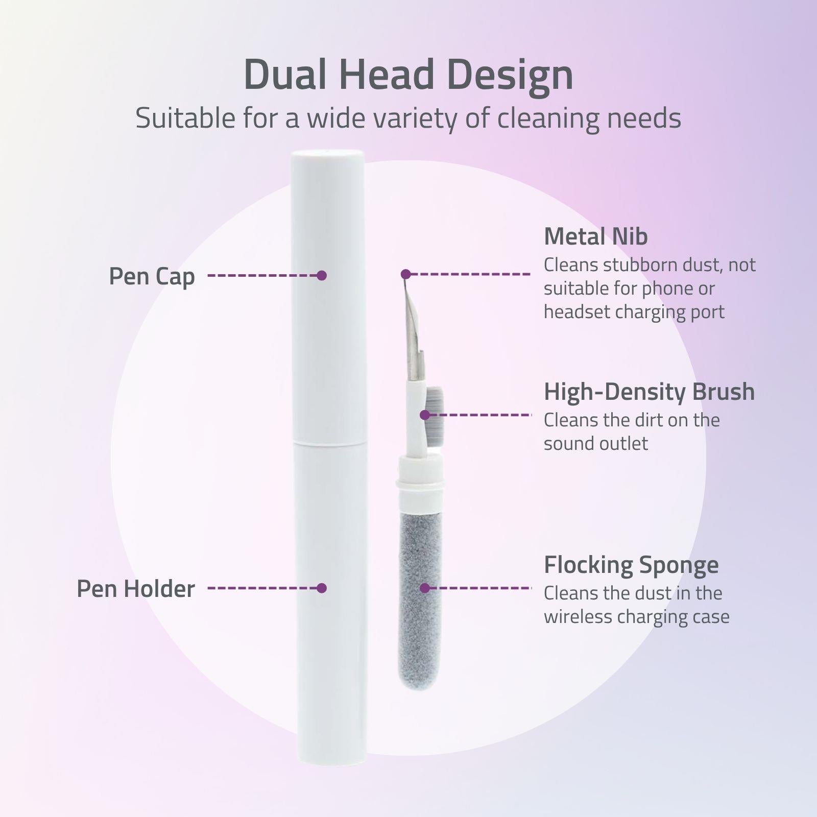 Nedis 3-in-1 Headphone Pro Cleaning Pen Kit, Multifunctional with Sponge, Brush & Metal Tip, for In-Ear Earphones & Earbuds, Phones, Electronics and More