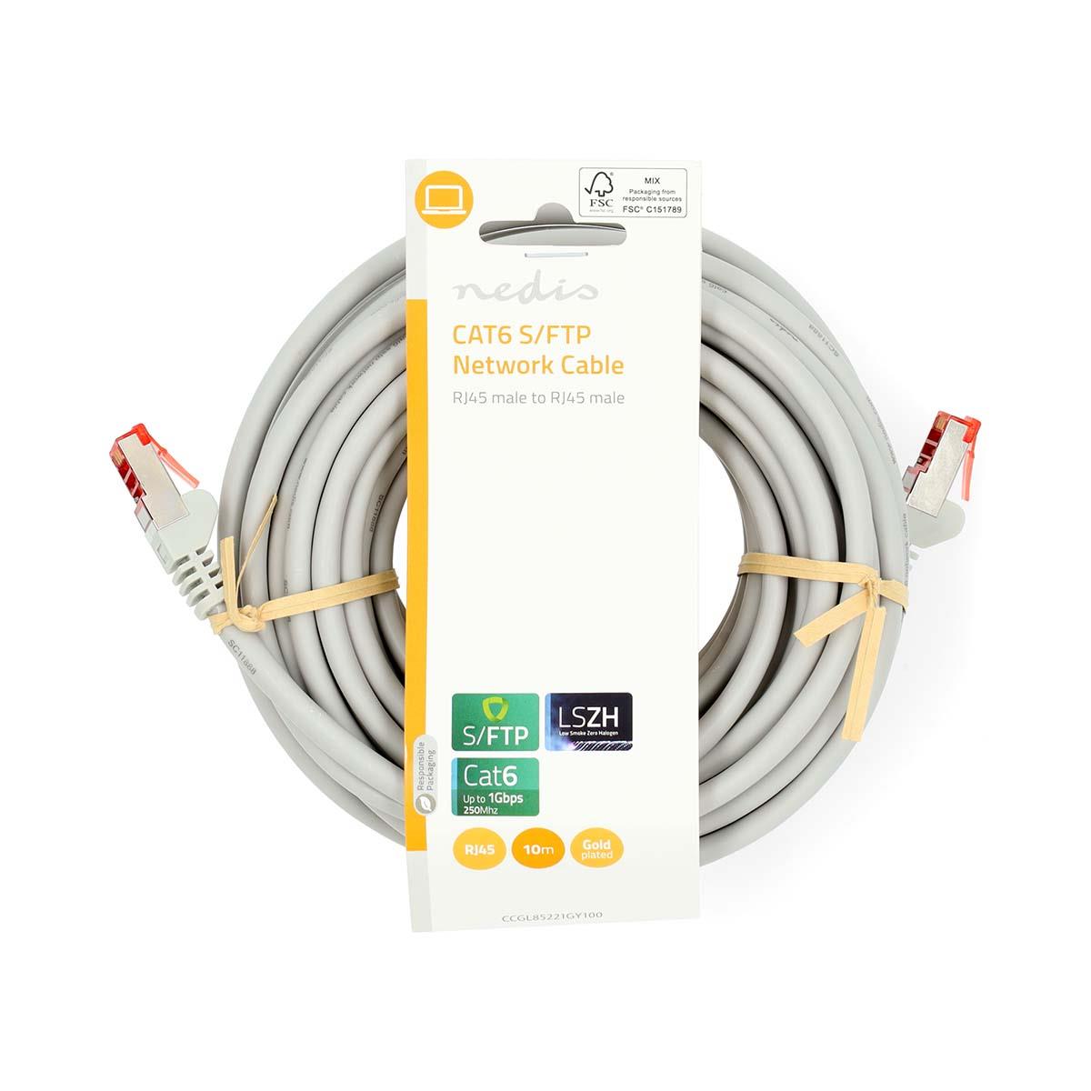 Nedis CAT6 Network Cable | RJ45 Male | RJ45 Male | S/FTP | 10.0 m | Round | LSZH | Grey | Label