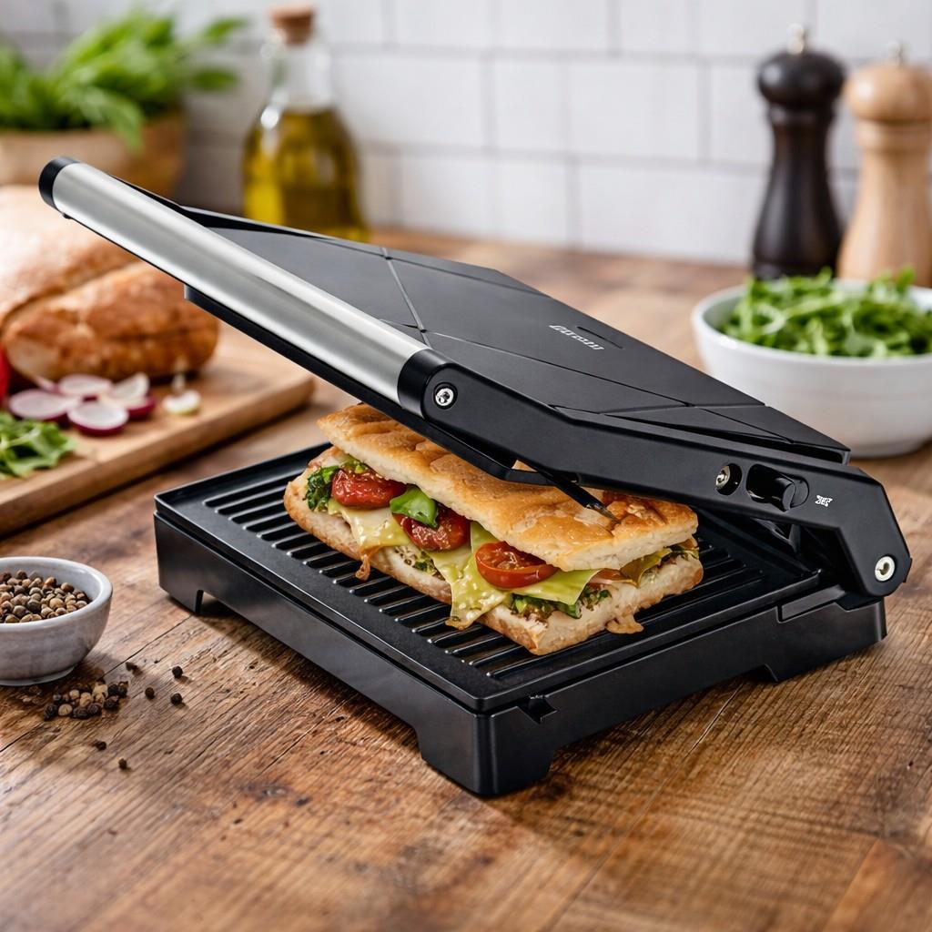MELISSA 2-in-1 Electric Panini Press & Grill, Fold-Out, 1000W Fit Grill with Non-Stick Plates & Drip Tray
