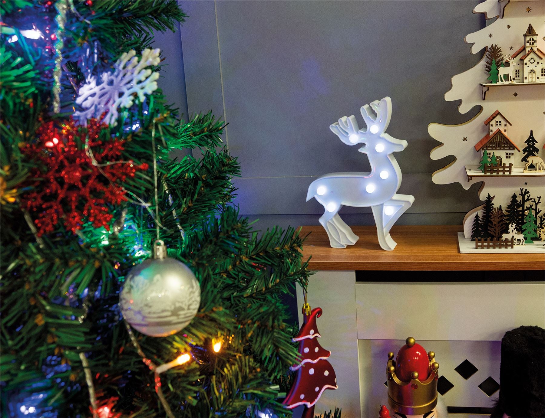 Battery Powered Soft Warm Glow Raindeer LED Standing Décor Childs Room Home Night Light - Blue - For Desk, Shelves, Tabl...