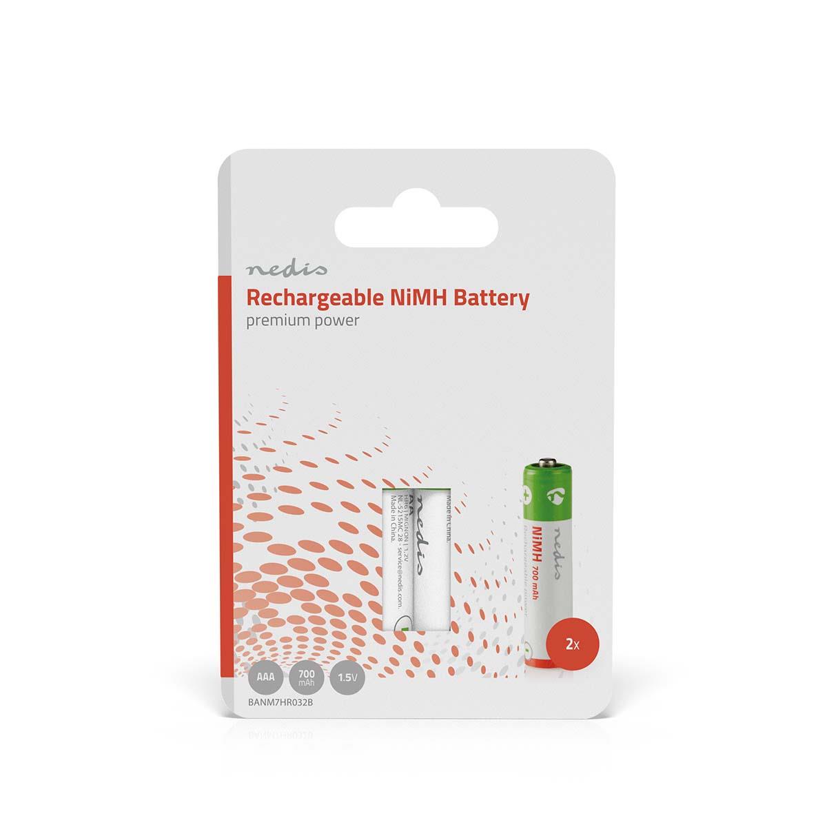 Nedis AAA Rechargeable NiMH Battery | 1.2 V DC | 700 mAh | Precharged | 2-Pack