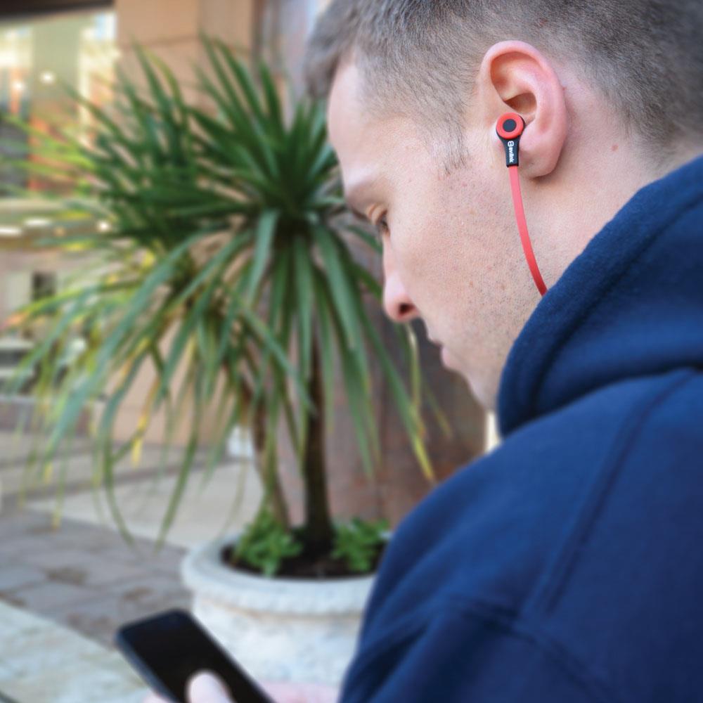 Av:link Rubberised Stereo Earphones with Microphone - Wired In-Ear Headphones, 10mm Drivers, Tangle-Free Flat Cable, 3.5mm / USB-C - Red & Black
