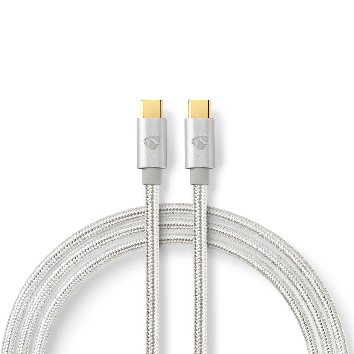 Nedis USB Cable | USB 2.0 | USB-C™ Male | USB-C™ Male | 100 W | 480 Mbps | Gold Plated | 2.00 m | Round | Braided / Nylon | Silver | Cover Window Box