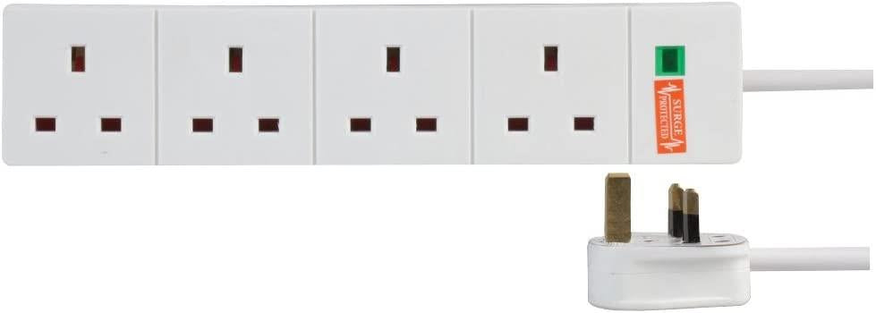 1m 4-Gang Surge Protected Extension Lead Cable - White