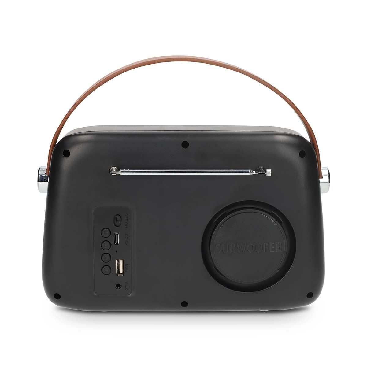 Nedis Retro FM Radio Bluetooth Portable Radio Speaker, USB Playback, AUX Input, Subwoofer Bass, Rechargeable Battery, USB-C