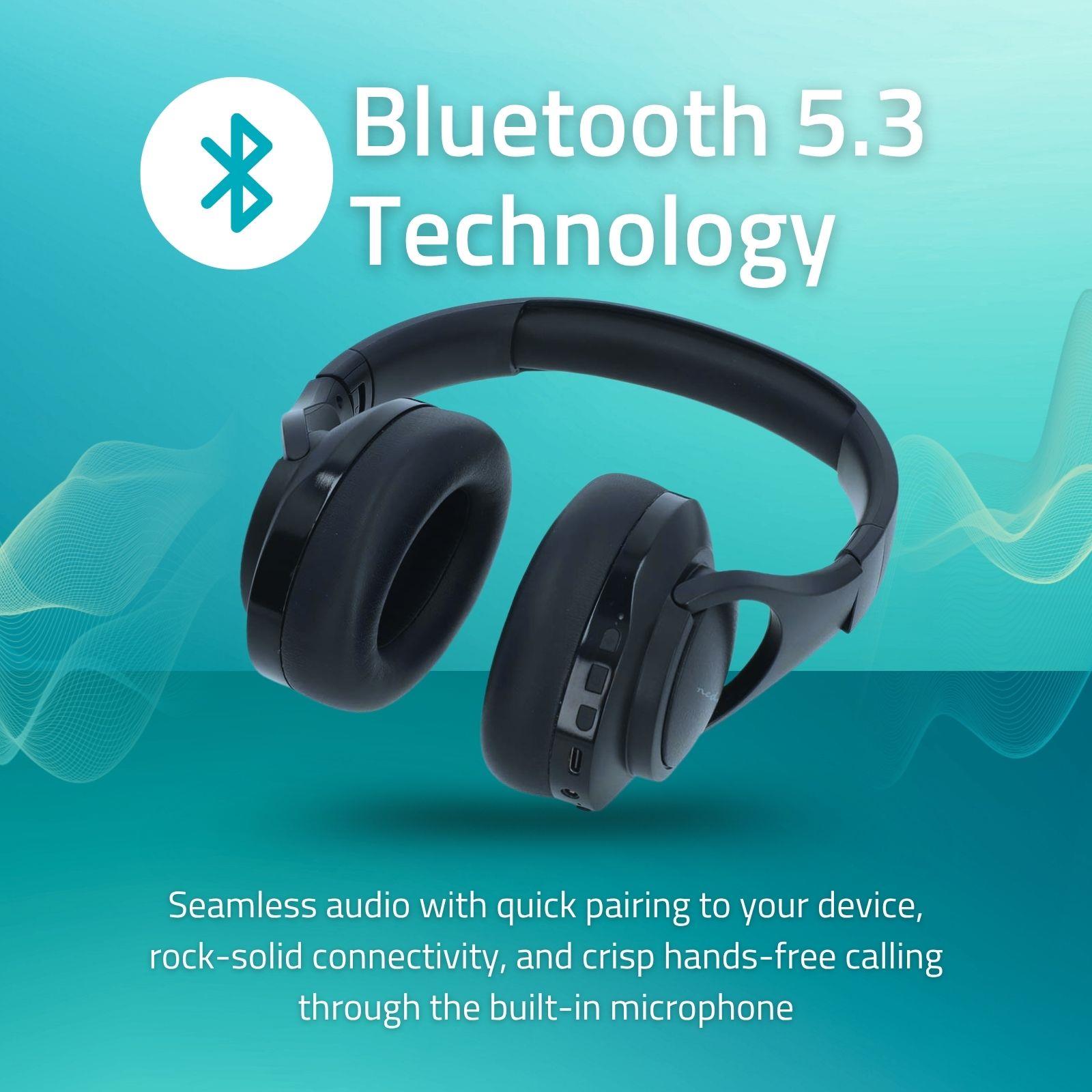 Nedis Smart Bluetooth Over-Ear Headphones, Hybrid ANC & ENC Noise Cancelling, 28h Playtime, USB-C, Mic, EQ Modes, App & Voice Control, Foldable - Black