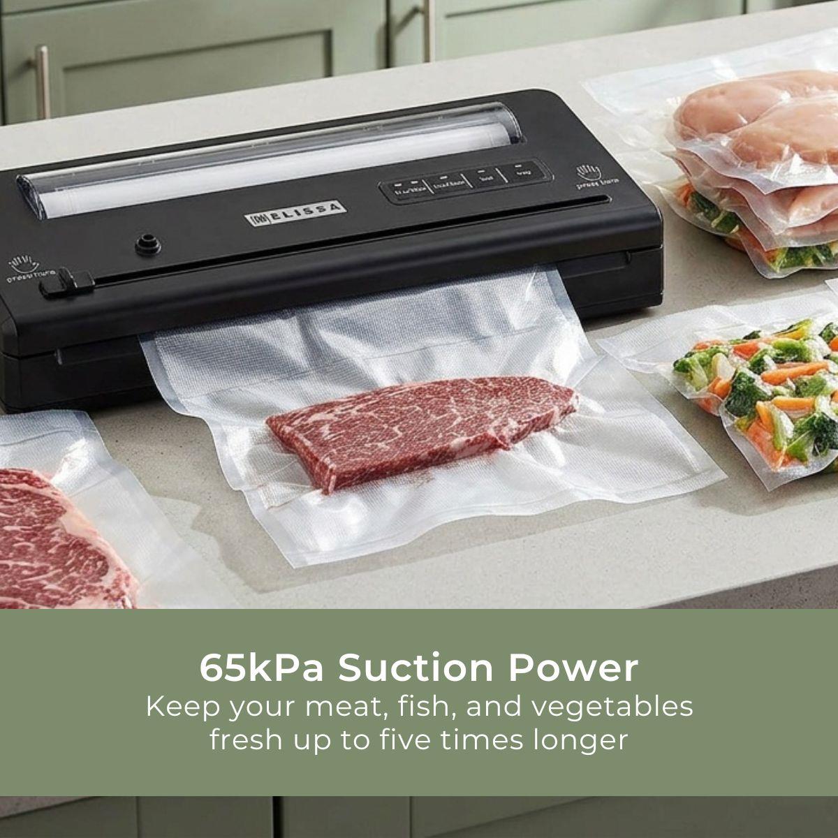 MELISSA Vacuum Sealer Machine, 28cm Seal Food Sealer, with Roll holder and 1 Roll Included for Vac/Seal/Rice/Wet/Dry Mode, Built-in Cutter and Visible LED Indicator