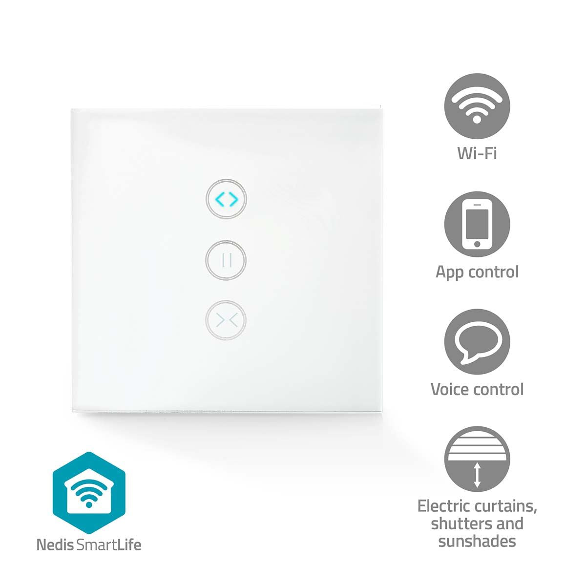 Nedis SmartLife Wall Switch | Curtain / Shutter / Sunshade | Wall Mount | 300 W | Android™ / IOS | Glass | White