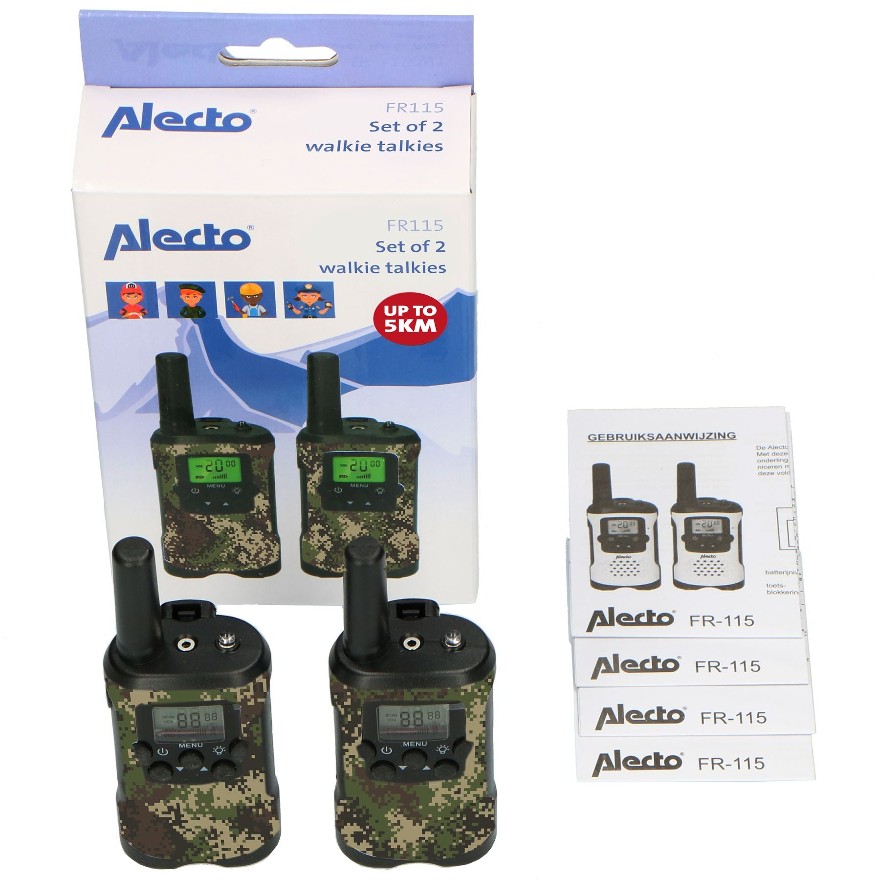 Alecto Walkie-Talkie Set | 2 Handsets | Up to 7 km | LCD | Frequency channels: 8 | VOX | up to 3 Hours | Camouflage