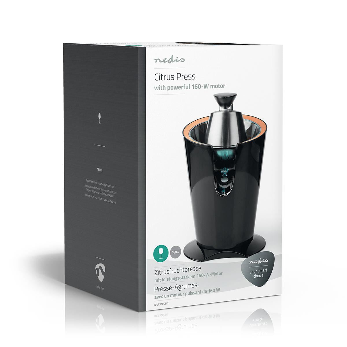 Nedis Citrus Juicer Press, 160W Powerful Juice Squeezer, with Stainless Steel Spout and Anti-Drip Function - Black