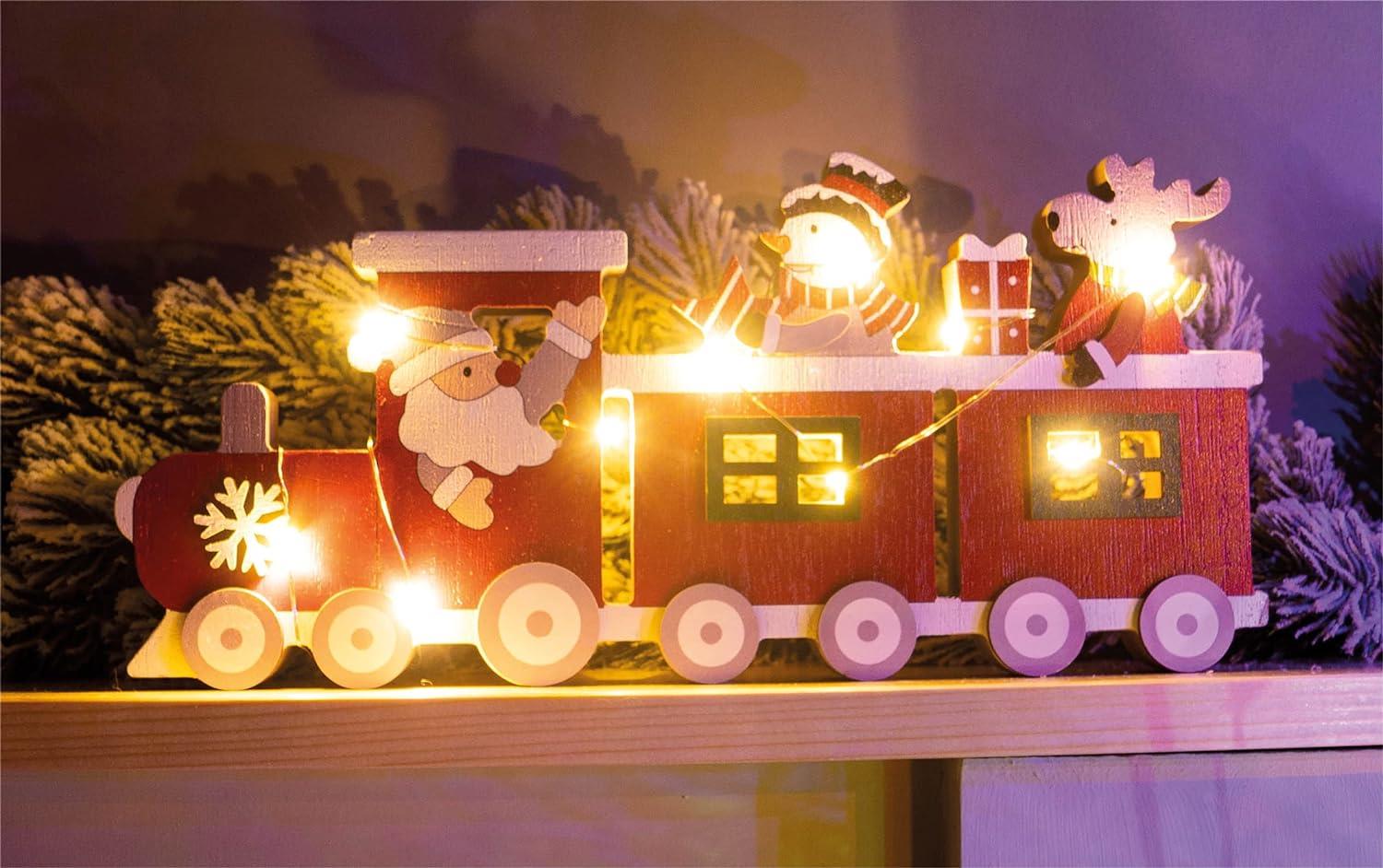 Battery Powered Christmas Train LED Light Ornament with Santa Snowman and Reindeer