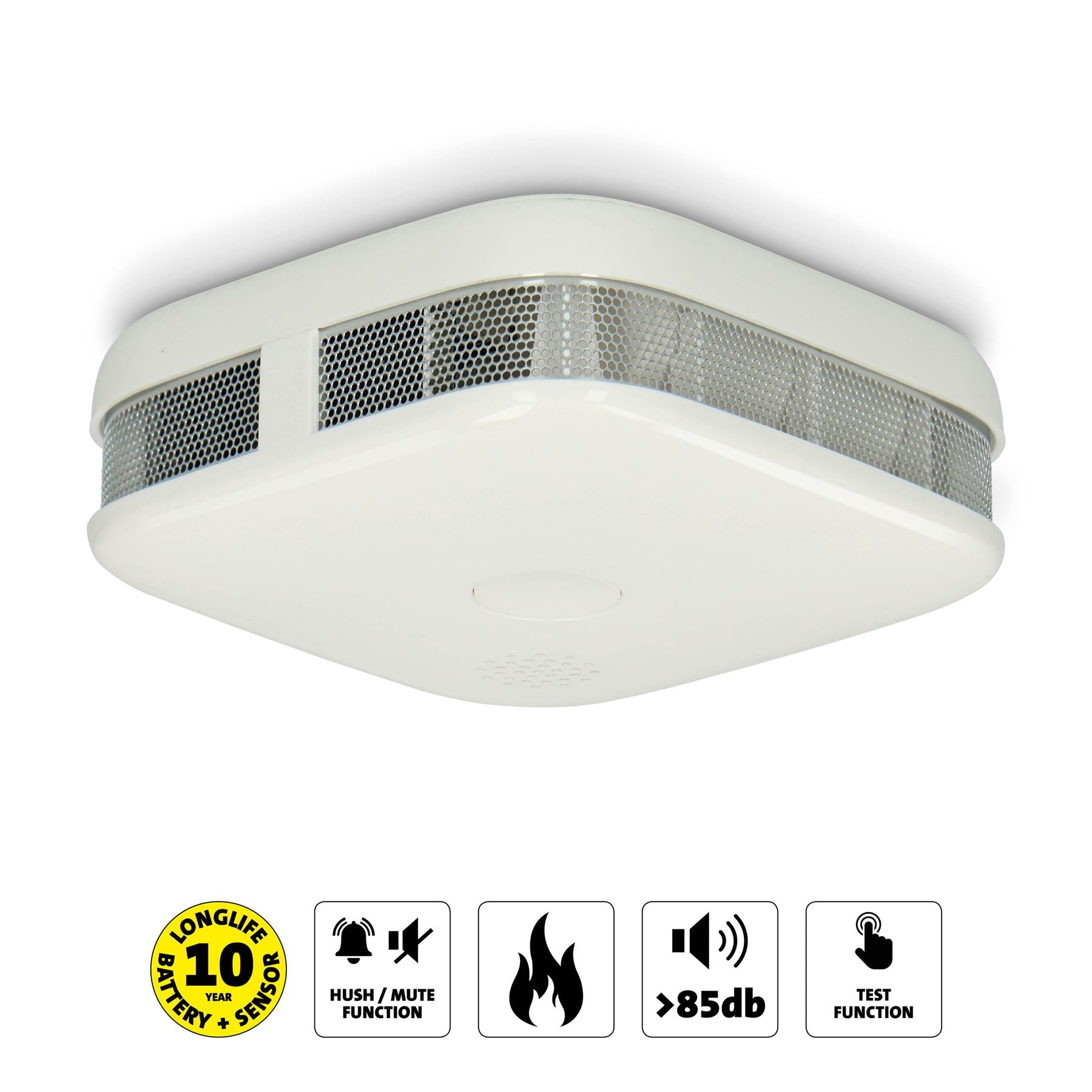Alecto SA50 Smoke detector with Hush Button | >85 dB | 10 Year Battery Inluded | EN14604:2005/AC:2008 | White