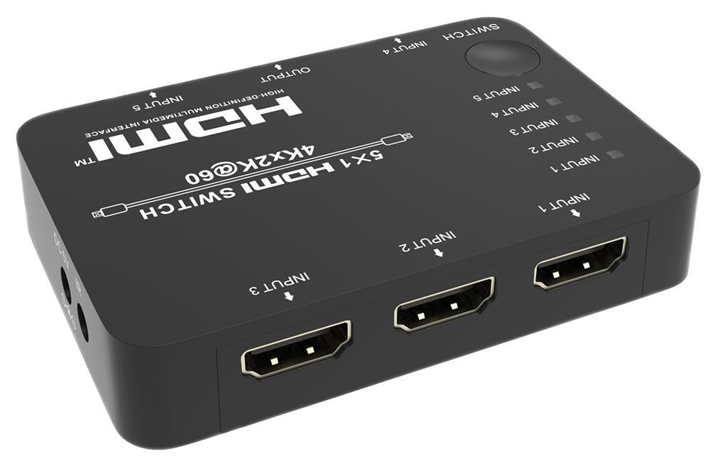 HDMI Switch 5 Port with IR Remote 4K 60Hz YCbCr 4:4:4.