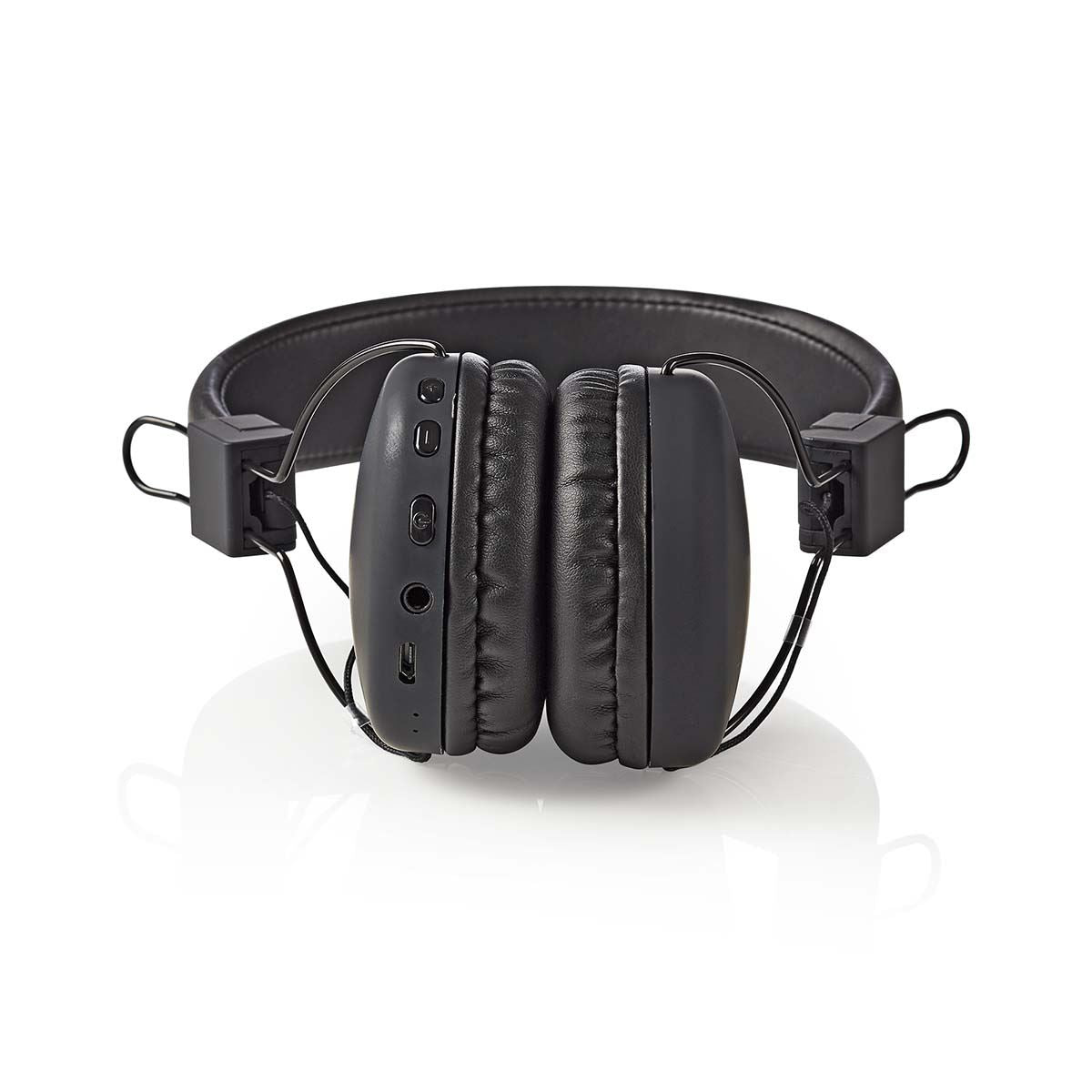 Nedis Wireless Bluetooth Headphones with Mic and Foldable On-Ear Cups for iPhone and Smartphone, with Deep Bass for Gaming Headset, Lightweight Headphones for Running, 6h Playtime, Black