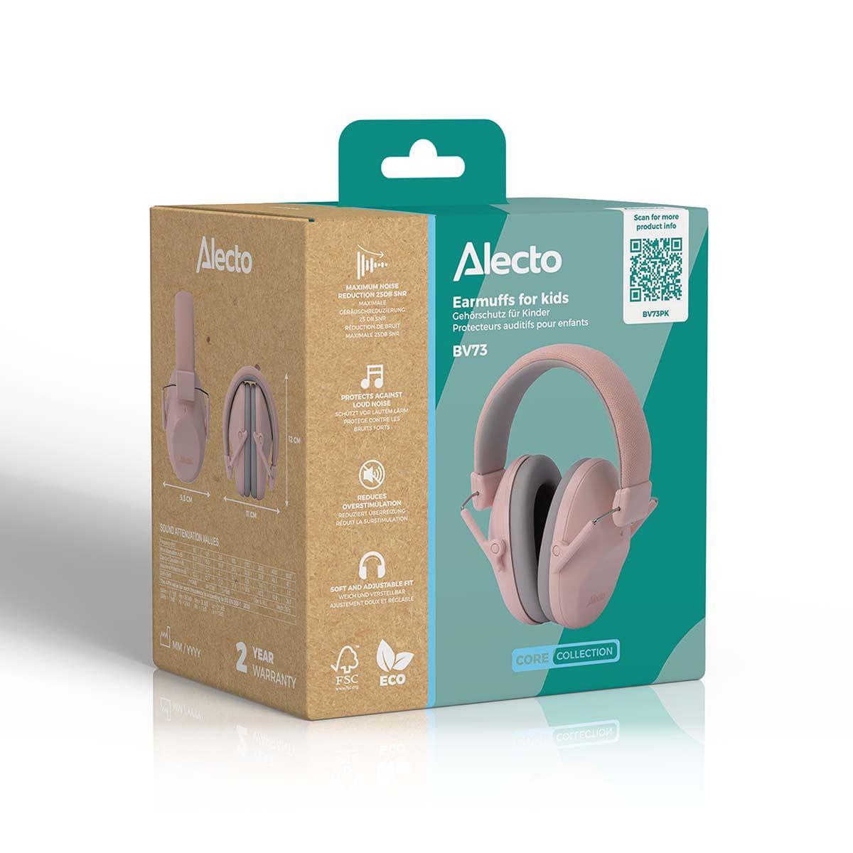 Alecto BV73PK Kids Ear Defenders Children, Age 5-17, Certified 25dB, Adjustable Size, Noise Cancelling Headphones Kids, Ear Defenders Autism, Ear Muffs for Toddler, Boys, Girls, School - Pink