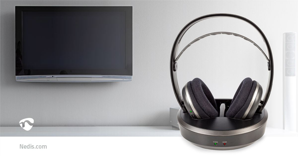 Nedis Wireless TV Headphones | RF, frequency 868 Mhz | Over-Ear | Maximum battery play time: 11 hrs | 100 m | Digital Audio | Charging dock | Black / Silver
