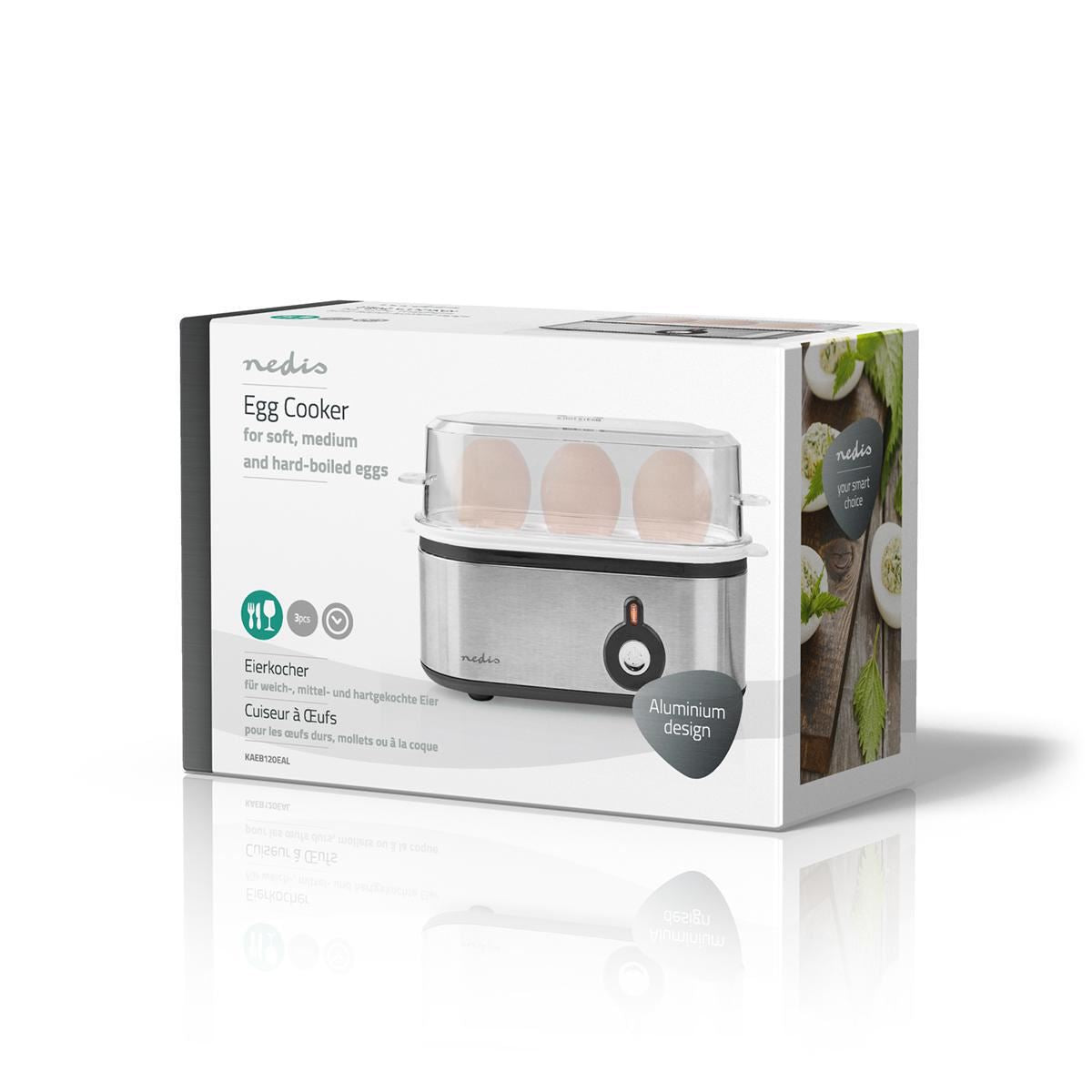 Nedis Compact Electric Egg Cooker Boiler, 210W with Loud Buzzer, for up to 3 Eggs