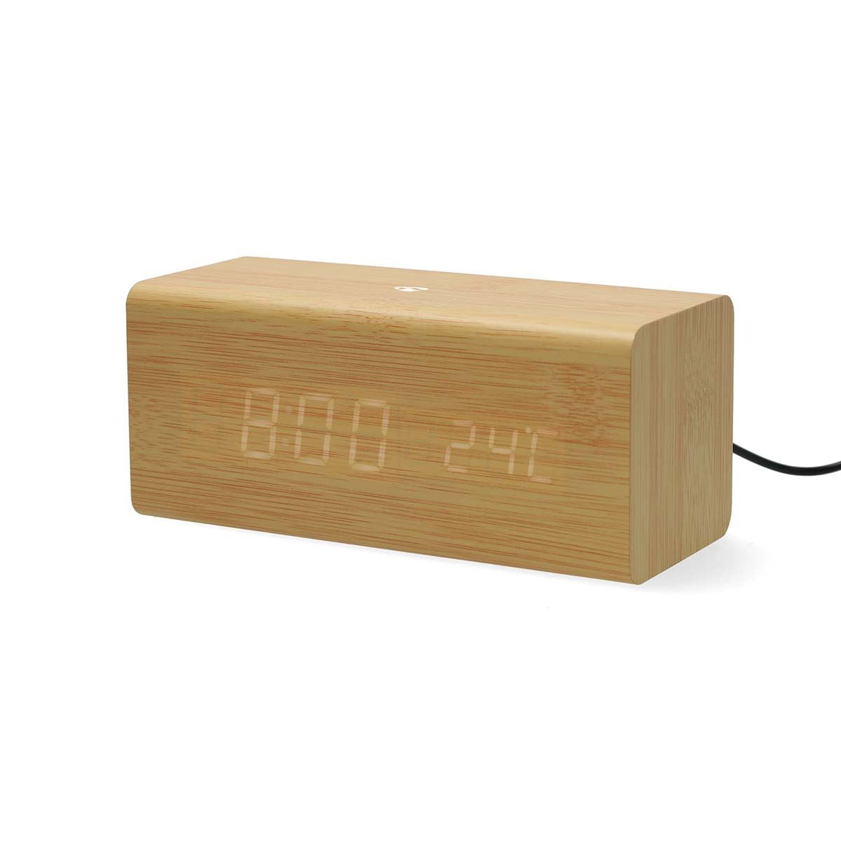 Nedis Scandi Digital Alarm FM Clock Radio | Thermometer | LED | USB-C™ Powered |Snooze function | Sleep timer | 2 Alarms | Wood