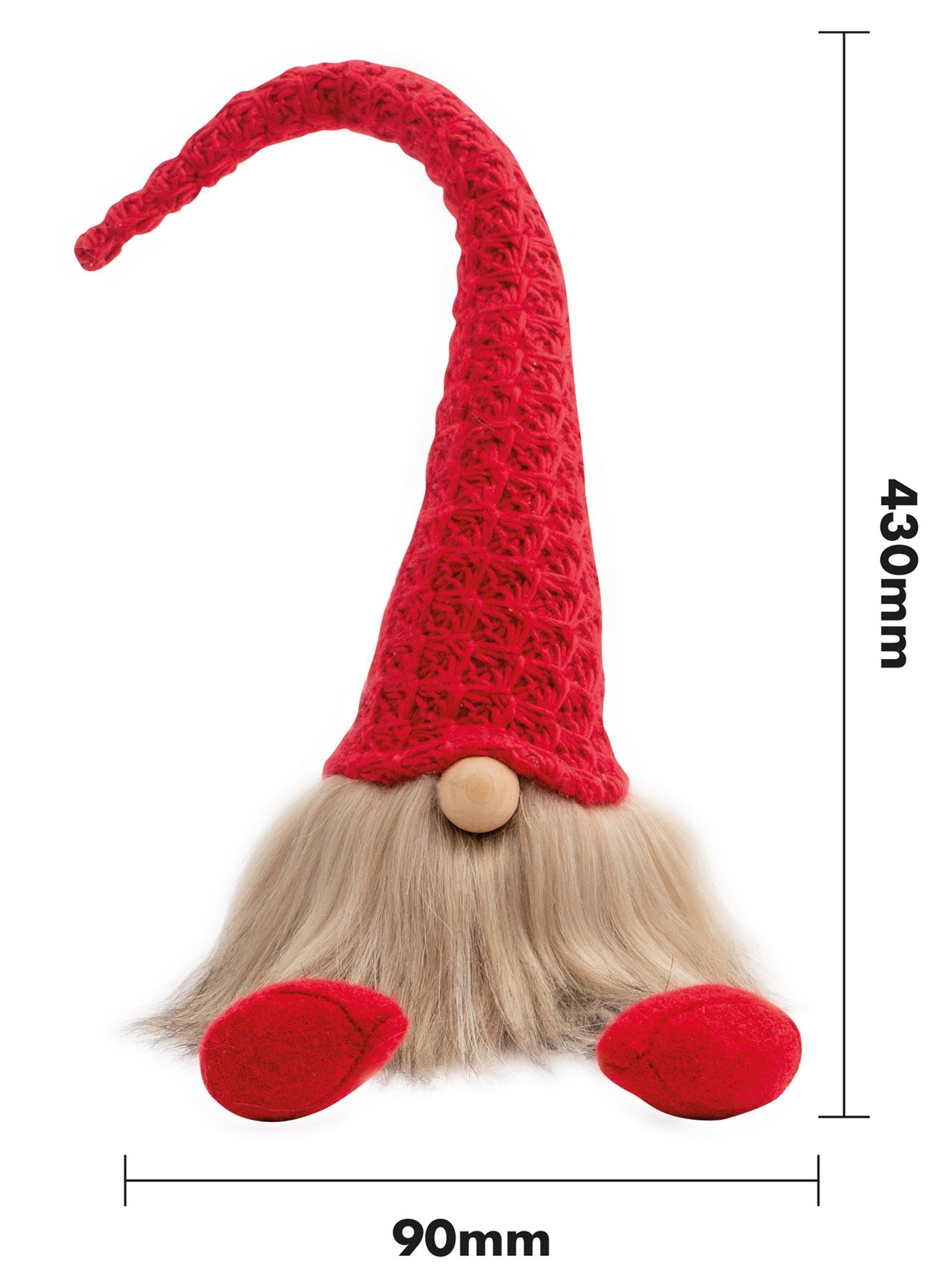 Knitted "Sven" Christmas Sitting Gonk Decoration Nordic Gnome Elf Festive Ornament with Wooden Nose - Red
