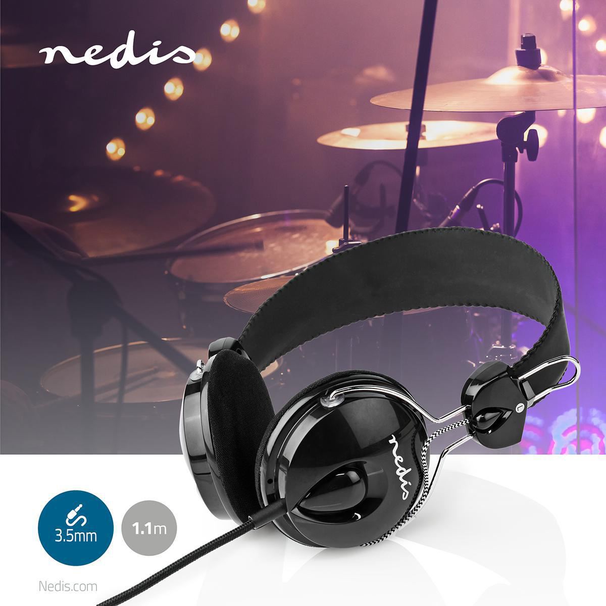 Nedis On-Ear Wired Headphones, Ultra-Lightweight Compact Design, Soft Cushion Ear Pads, Braided Tangle-Free Cable, Adjustable Headband, 3.5mm Connector � Black