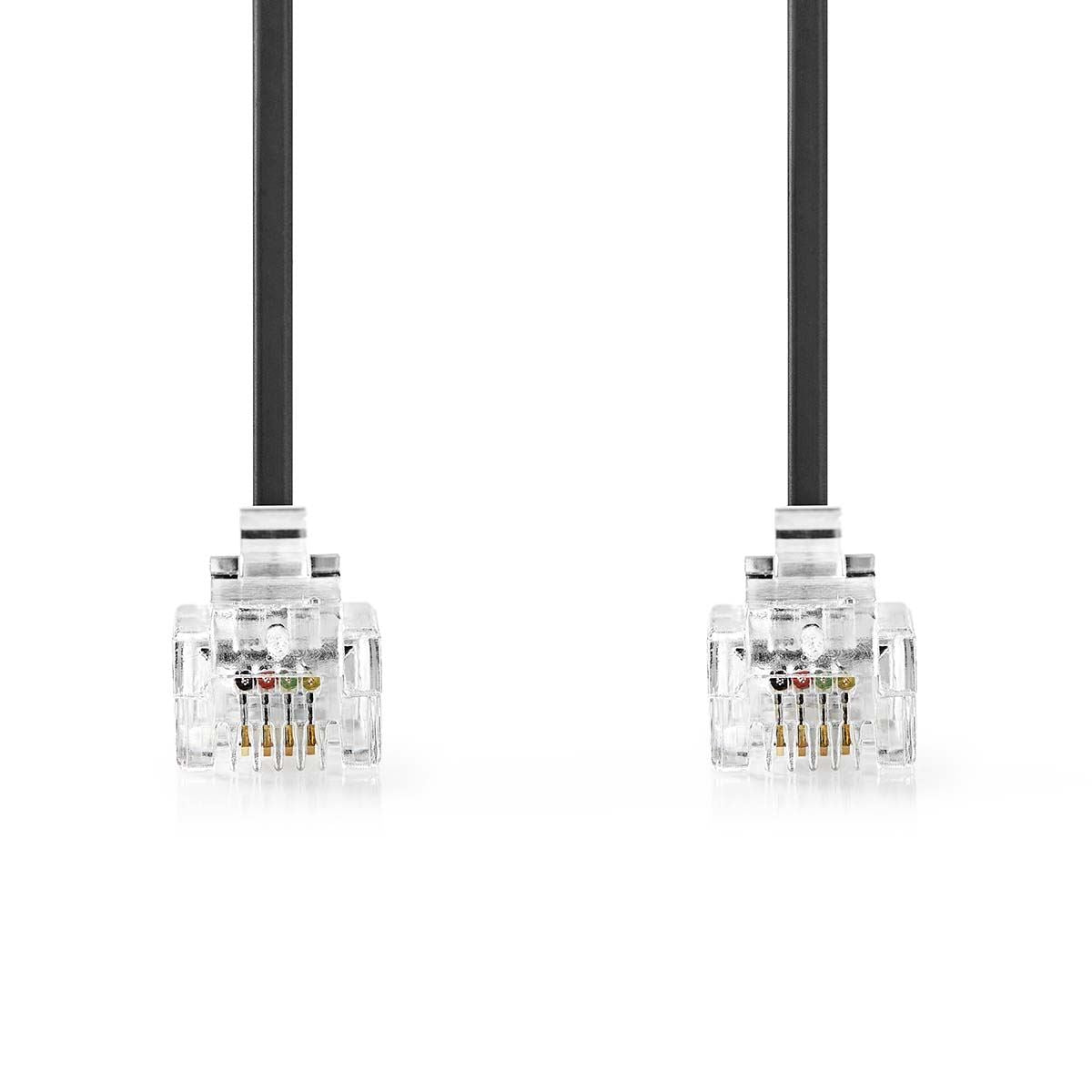 Nedis Telecom Cable | RJ11 Male | RJ11 Male | 2.00 m | Cable design: Flat | Gold Plated | Cable type: RJ11 | Black | Label