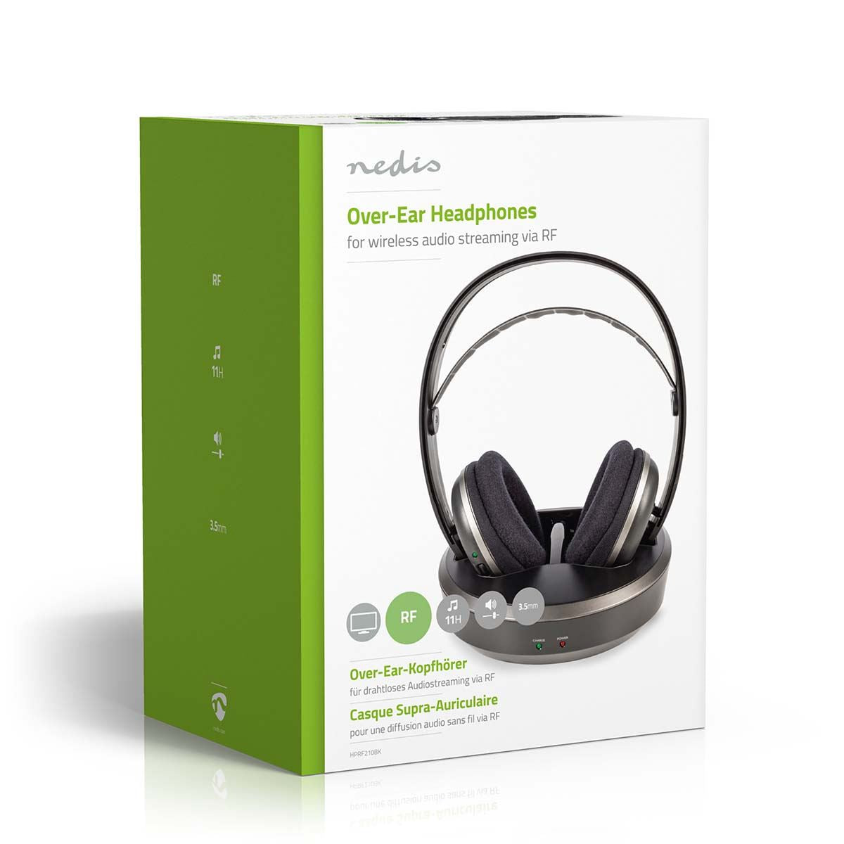 Nedis Wireless TV Headphones | RF, frequency 868 Mhz | Over-Ear | Maximum battery play time: 11 hrs | 100 m | Digital Audio | Charging dock | Black / Silver