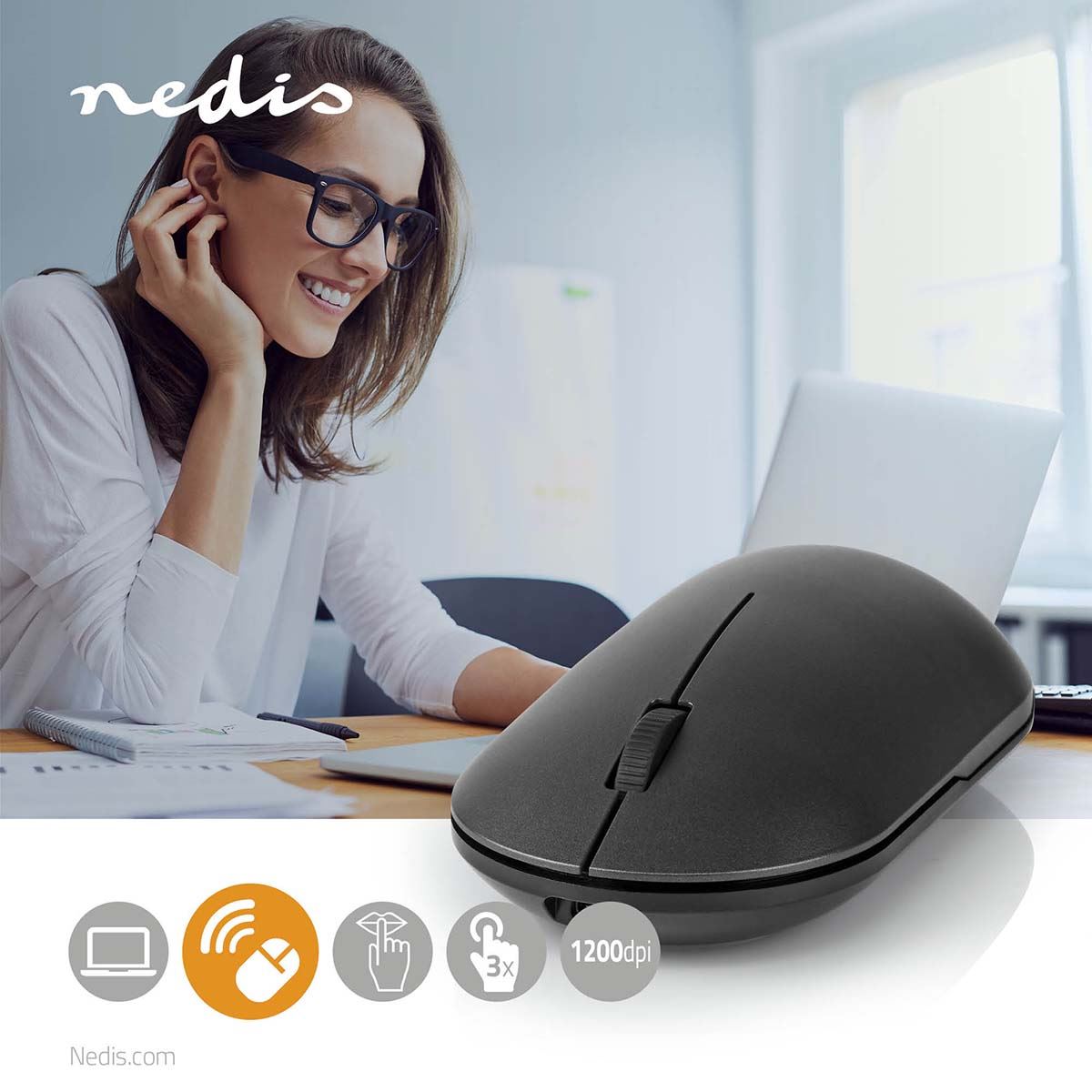 Nedis Mouse | Wireless | Silent mouse | 1200 dpi | Number of buttons: 3 | Both Handed
