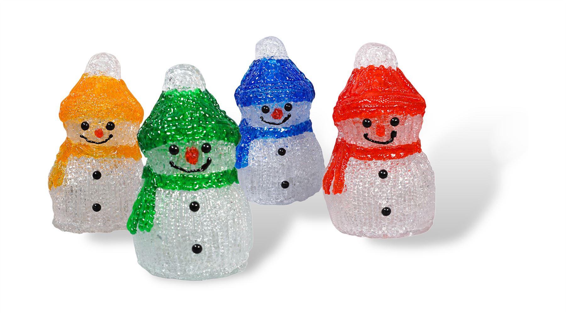 Set of 4 Acrylic Outdoor/Indoor Christmas Snowmen Battery Powered with Timer and 8x4 LED Light's