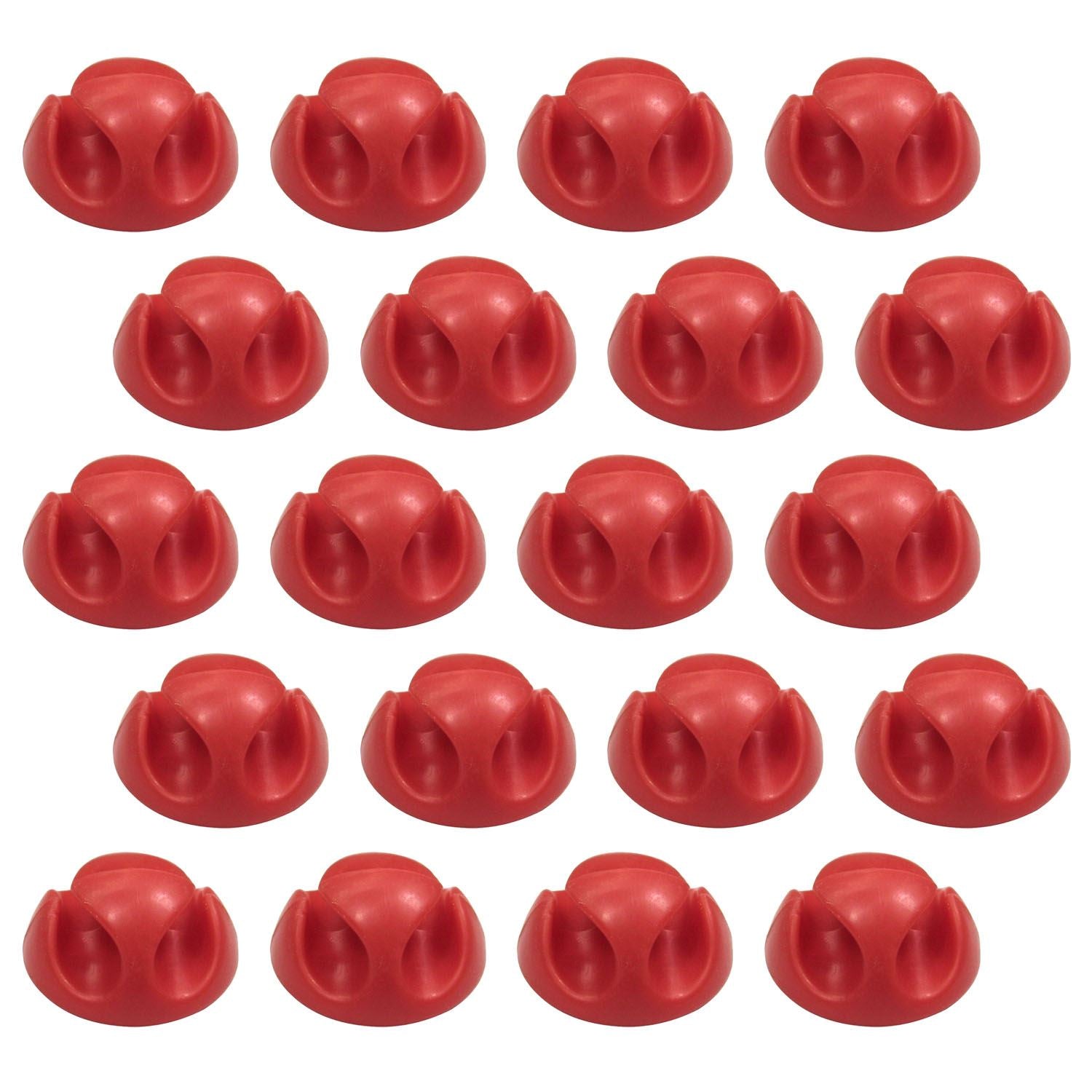 Ex-Pro 20 Pack Double Cable Desk Tidy Clips, Self Adhesive Cord Holder Clips for USB Power Wire PC Office Home, Red