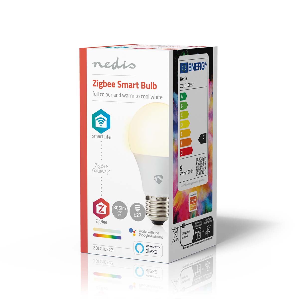 Nedis SmartLife Full Colour LED Bulb E27 Zigbee, Control Colour & Brightness with SmartLife App, Voice Control via Alexa & Google Home, Timer Function