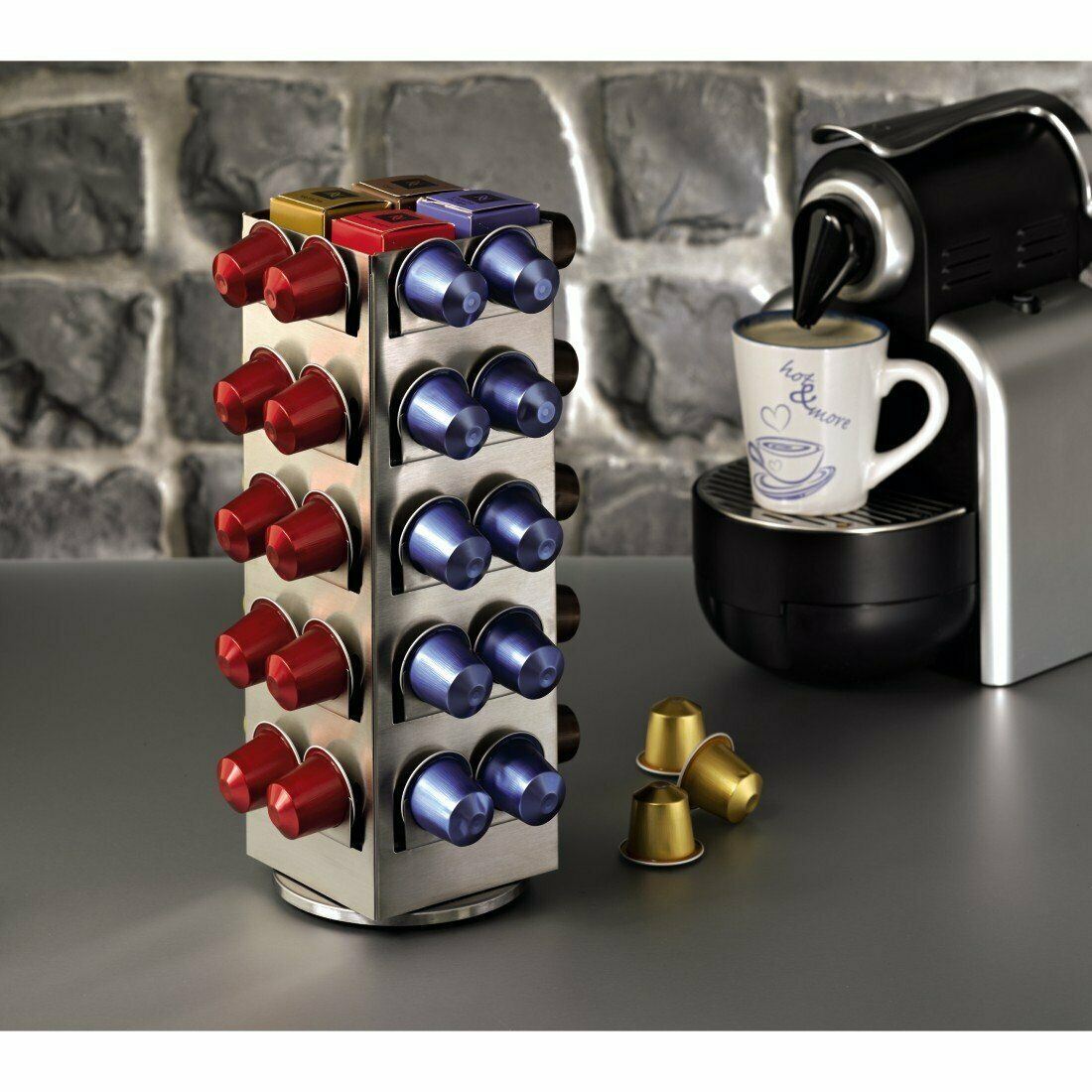 Xavax Rotating Capsule Stand for 40x Nespresso Capsule Pods, Metal Silver