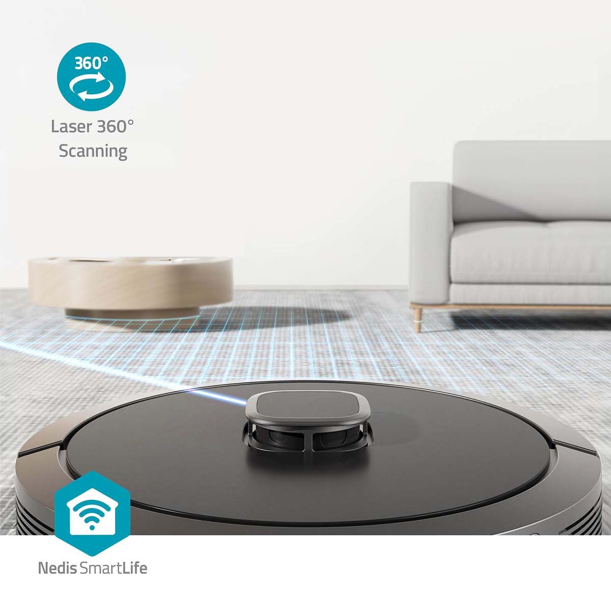 Nedis SmartLife Robot Vacuum Cleaner | Laser Navigation | Wi-Fi | Capacity collection reservoir: 0.6 l | Automatic charging | Maximum operating time: 3 hrs | Black | Android™ / IOS