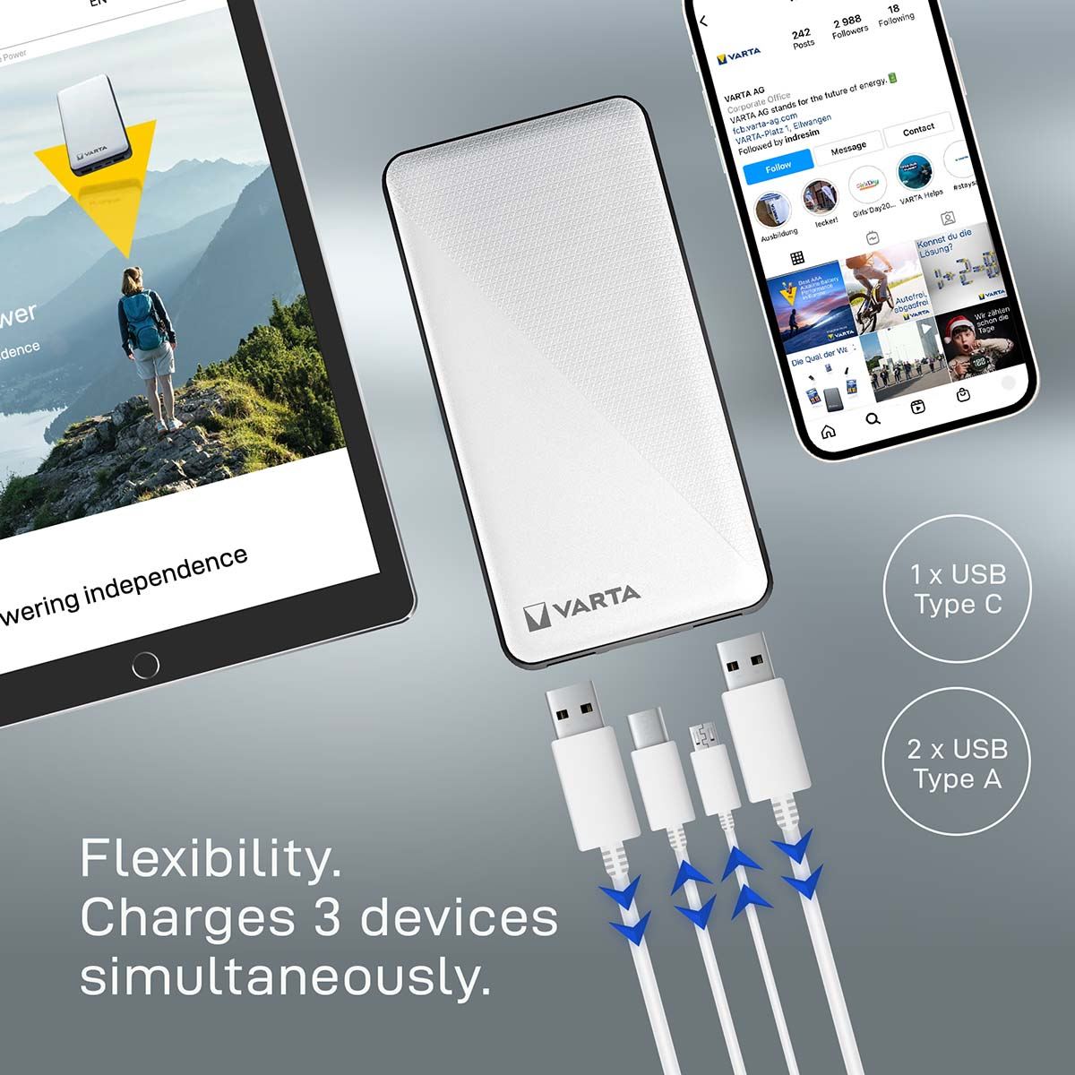 Varta Powerbank Energy | 5000 mAh | Output connection: 2x USB-A / 1x USB-C™
