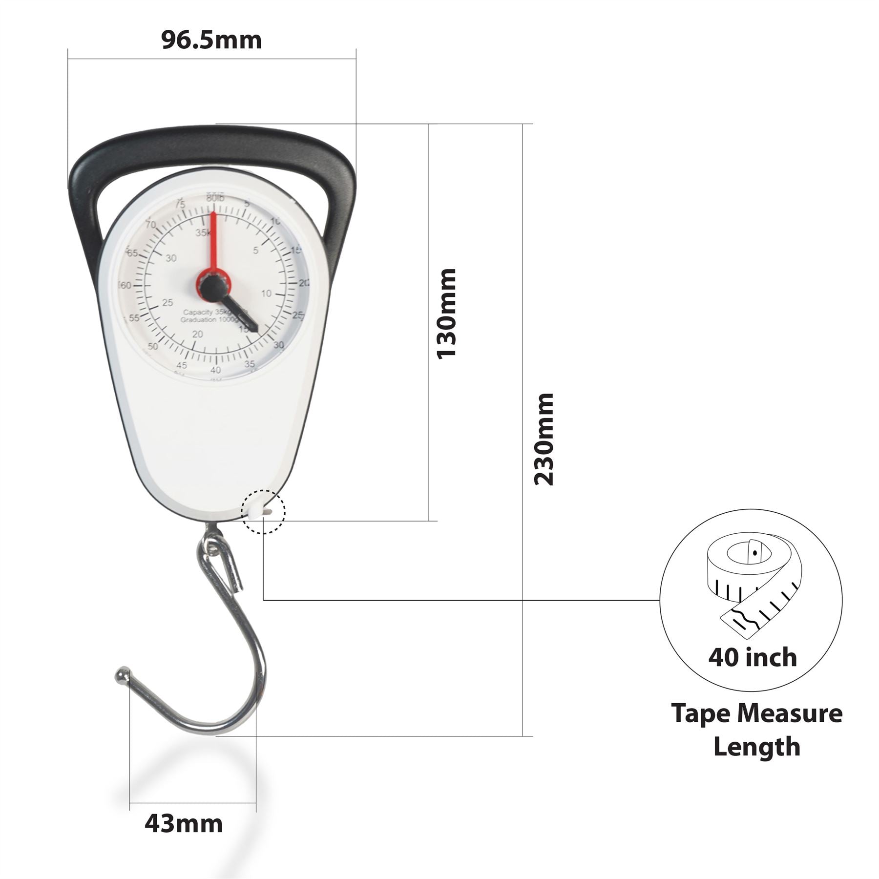 Portable Hook Hanging Mechanical Weighing Luggage Weight SCALE Travel 35Kg