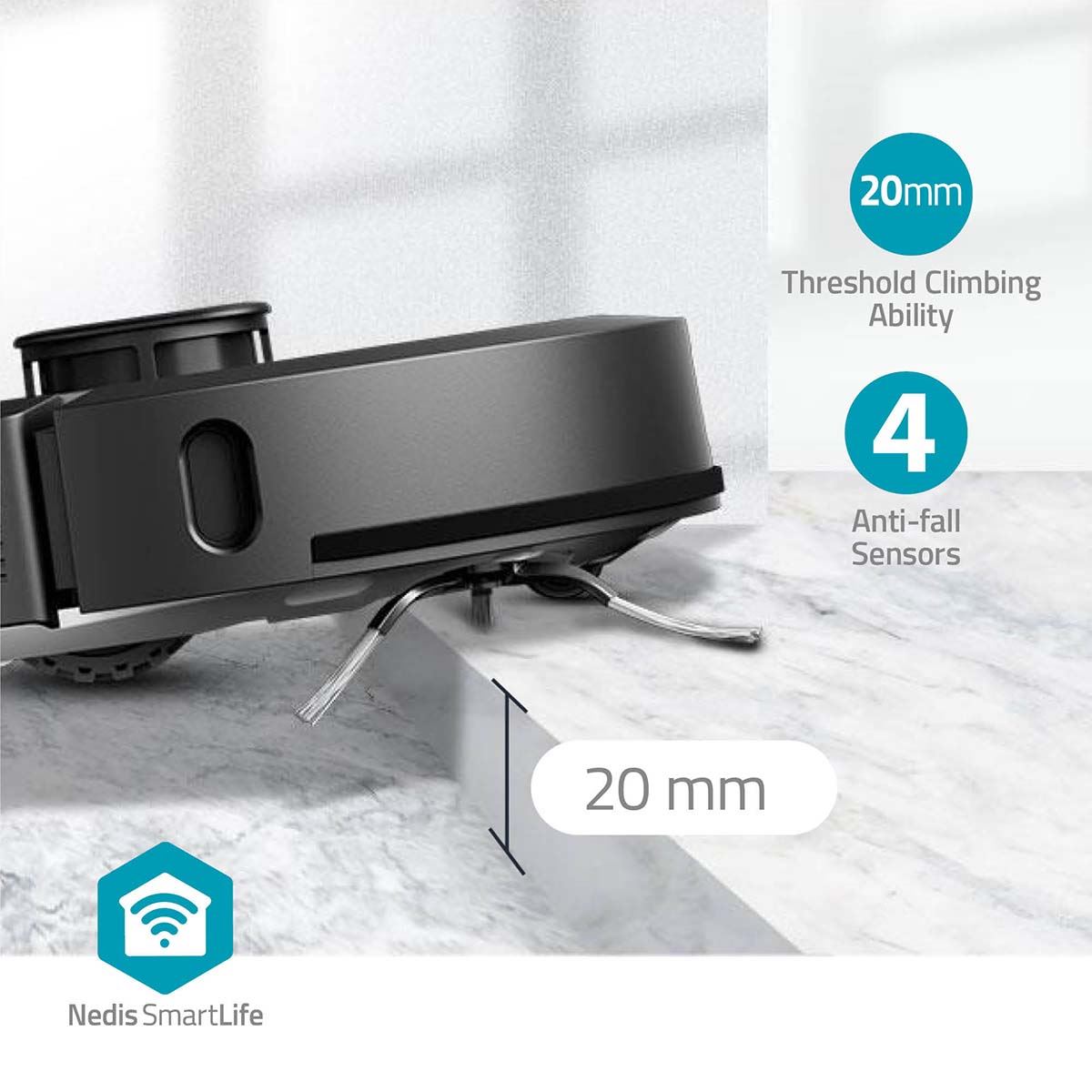 Nedis SmartLife Robot Vacuum Cleaner | Laser Navigation | Wi-Fi | Capacity collection reservoir: 0.6 l | Automatic charging | Maximum operating time: 3 hrs | Black | Android™ / IOS