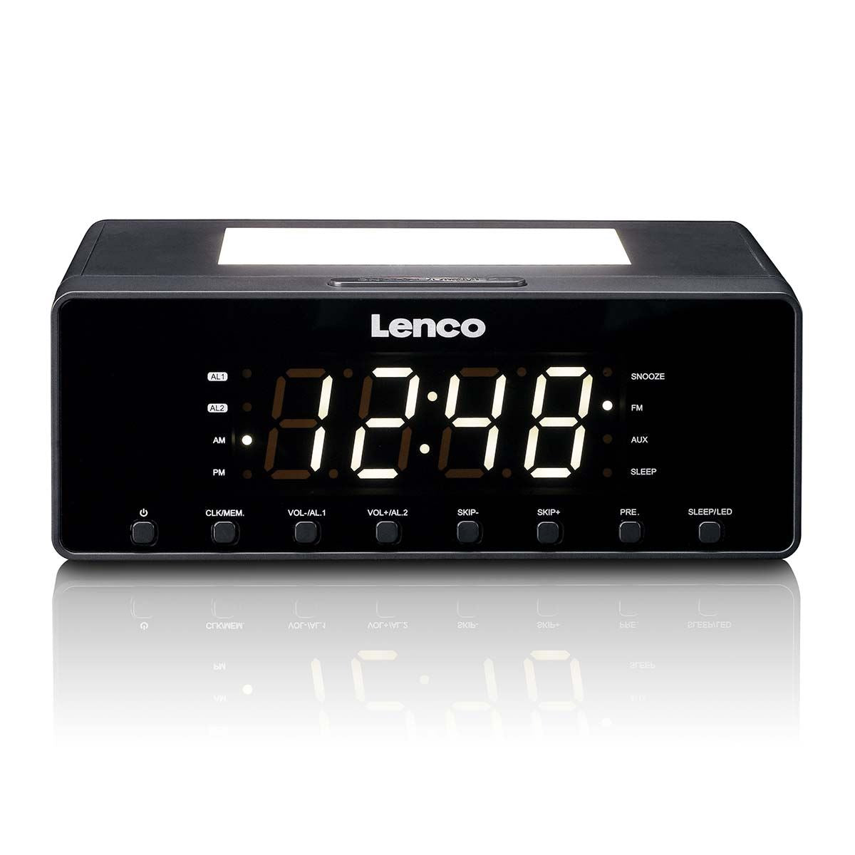 Lenco FM Alarm Clock Radio with Night Light | Black