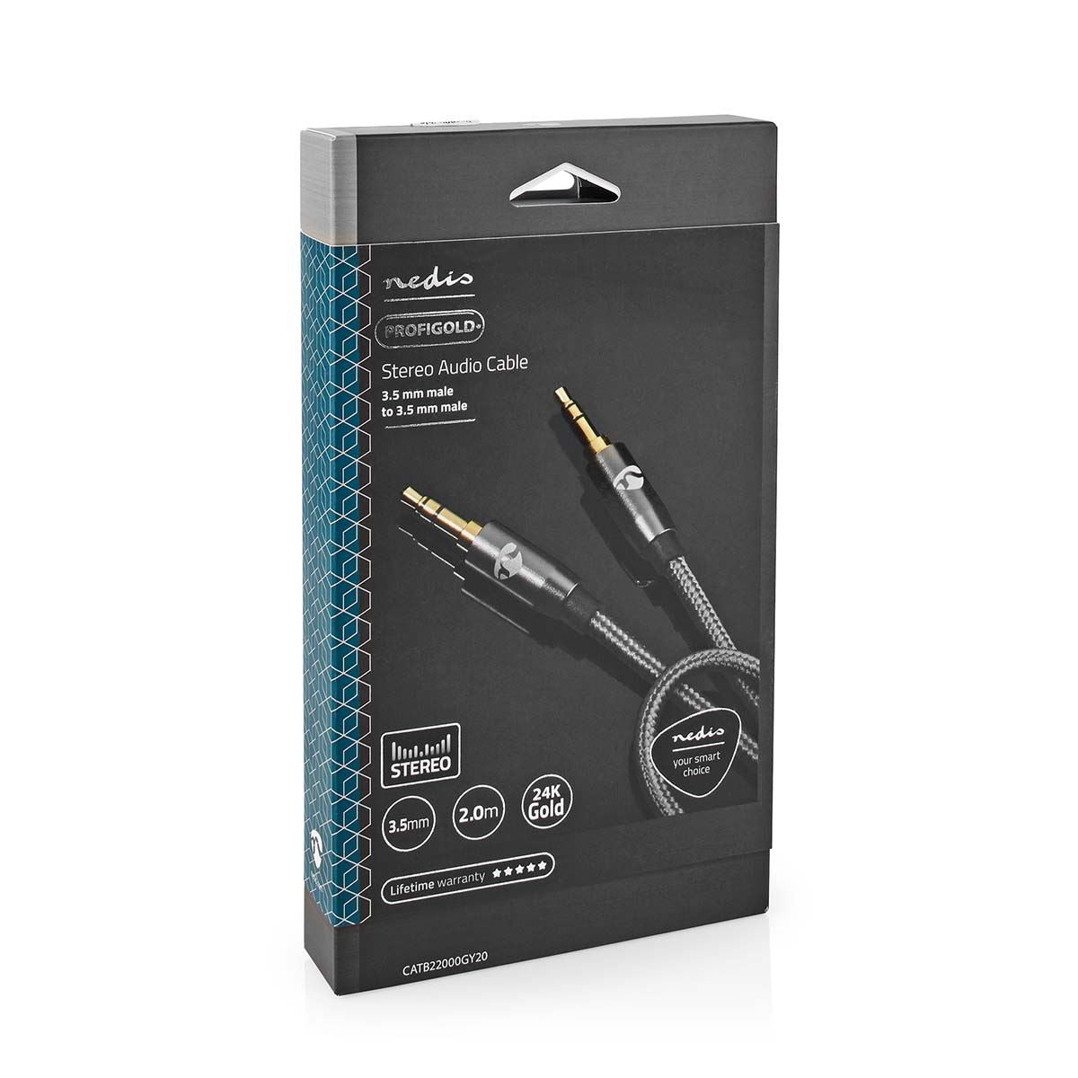 Nedis Stereo Audio Cable | 3.5 mm Male | 3.5 mm Male | Gold Plated | 2.00 m | Round | Grey / Gun Metal Grey | Cover Window Box