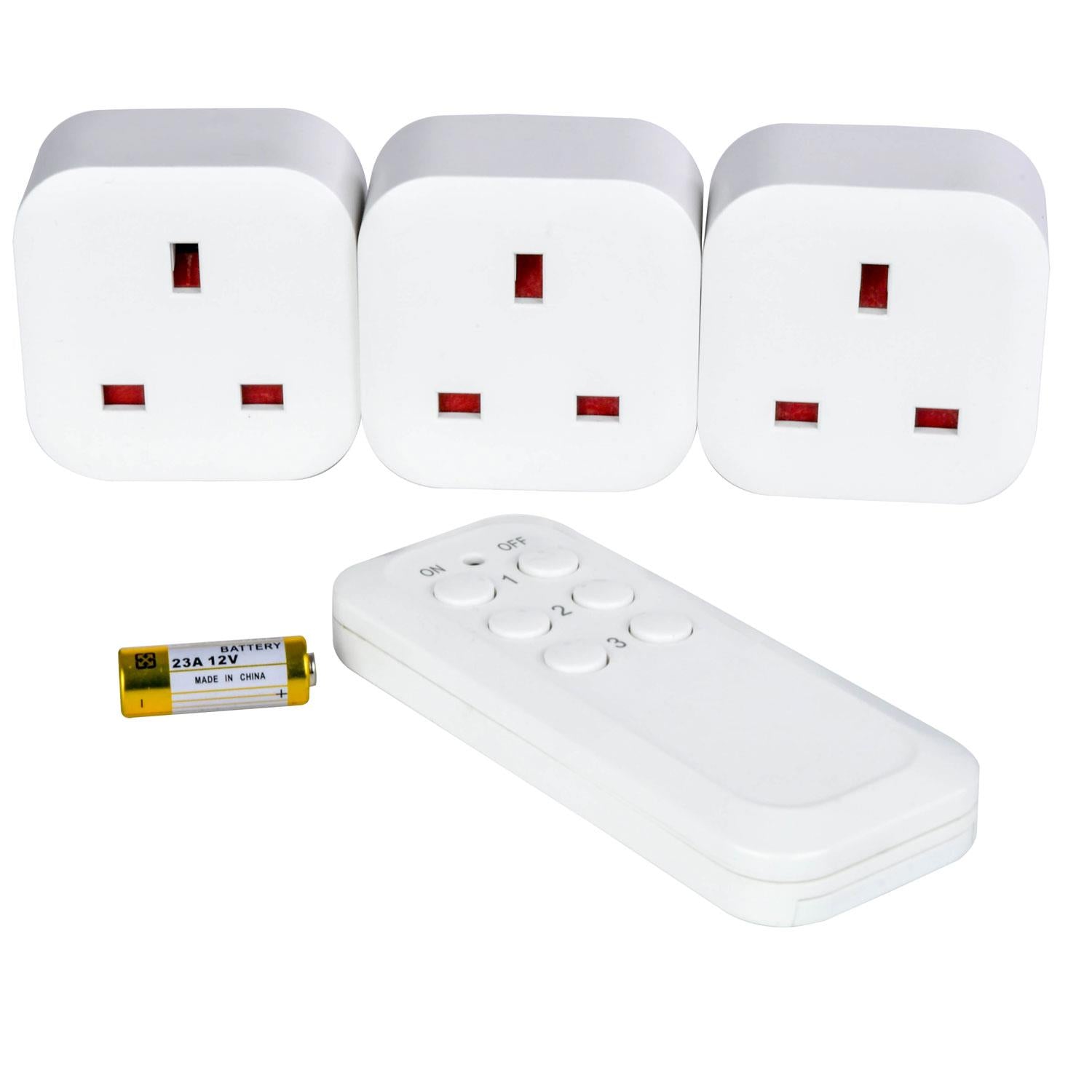 3 Wireless Remote Control Socket Set - Programmable 13A Remote Plug Adapter, 30m Range, 3120W, Self-Learning Socket