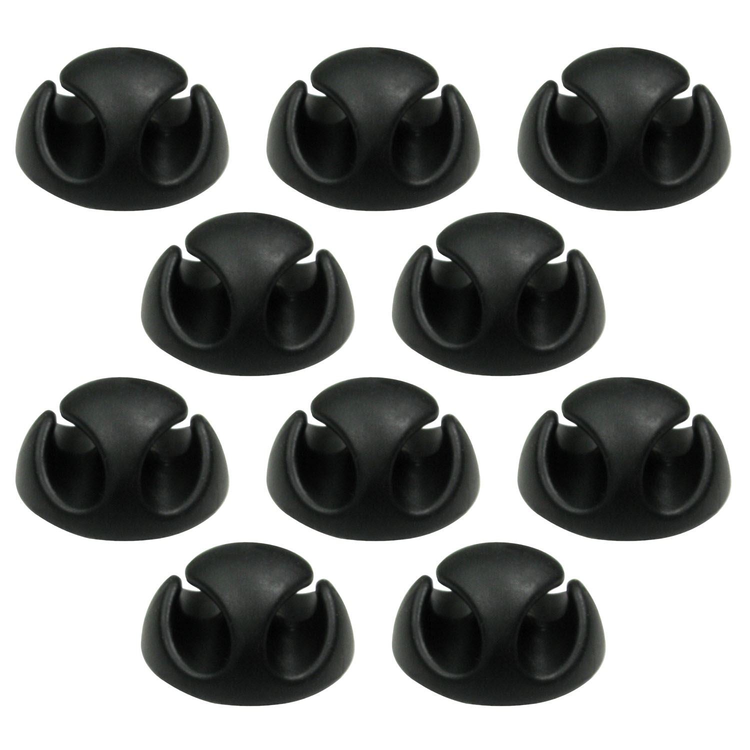 Ex-Pro 10 Pack Double Cable Desk Tidy Clips, Self Adhesive Cord Holder Clips for USB Power Wire PC Office Home, Black