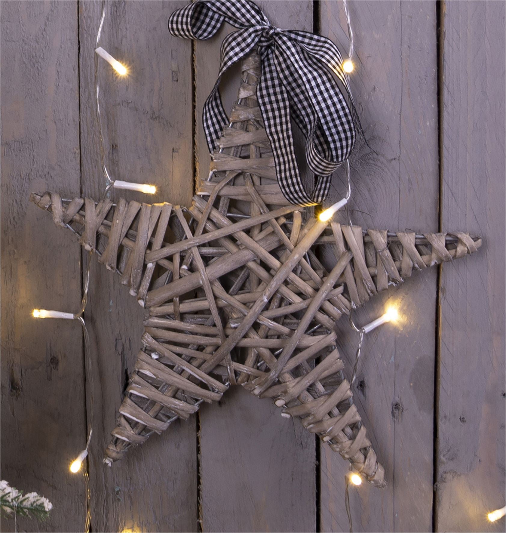 Natural Woven Wicker Christmas Star Hanging Decoration Light Grey