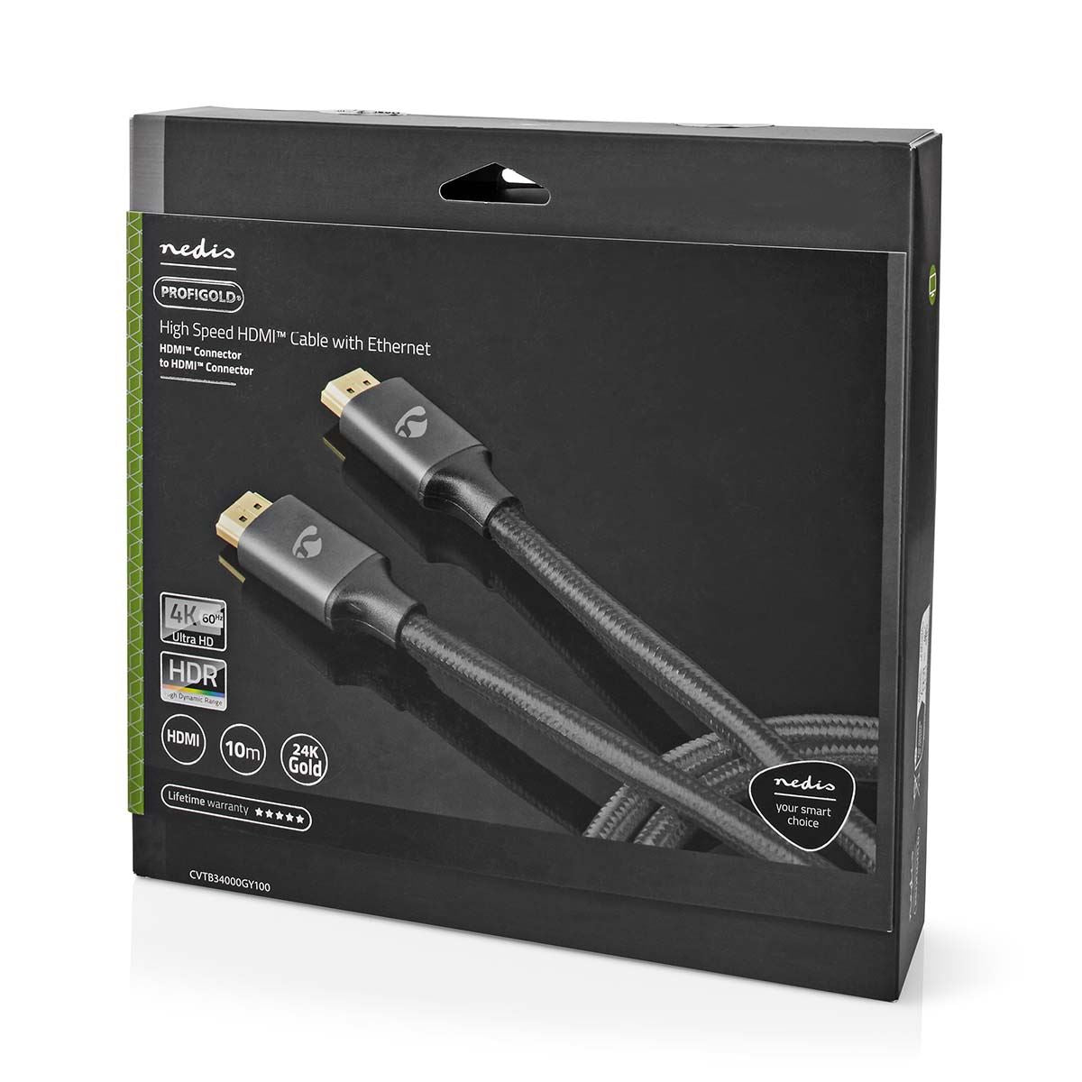 Nedis High Speed HDMI™ Cable with Ethernet | HDMI™ Connector | HDMI™ Connector | 4K@60Hz | ARC | 18 Gbps | 10.0 m | Round | Cotton | Gun Metal Grey | Cover Window Box