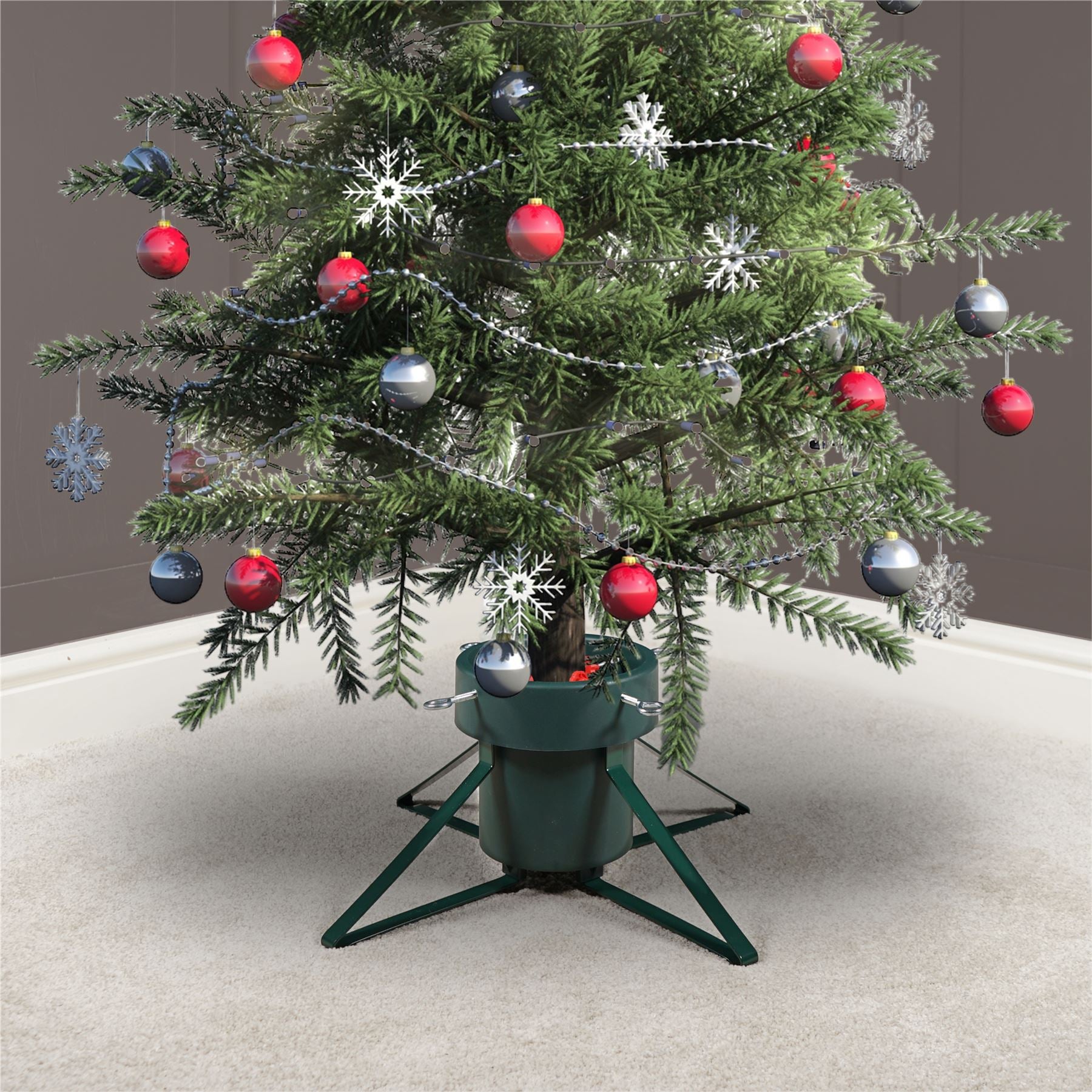 Christmas Tree Stand with 4 Clasps, 4 Metal Legs and Water Tank, for Real Trees up to 2.4m / 8ft